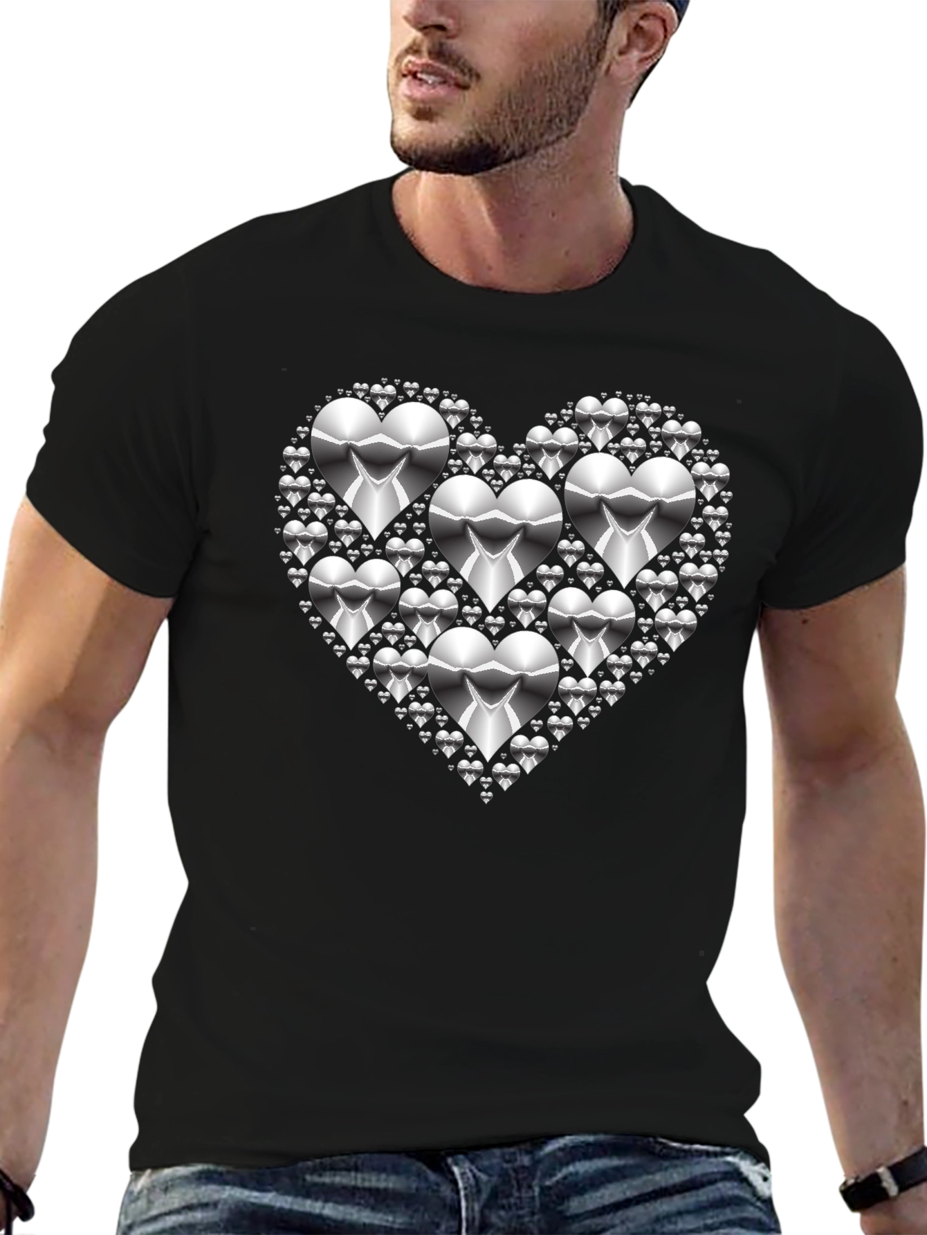 Heart of Hearts Graphic Tee - Silver Design