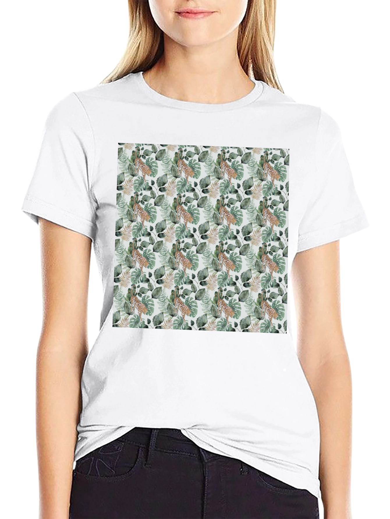 Tropical Leaves & Leopard Print Tee