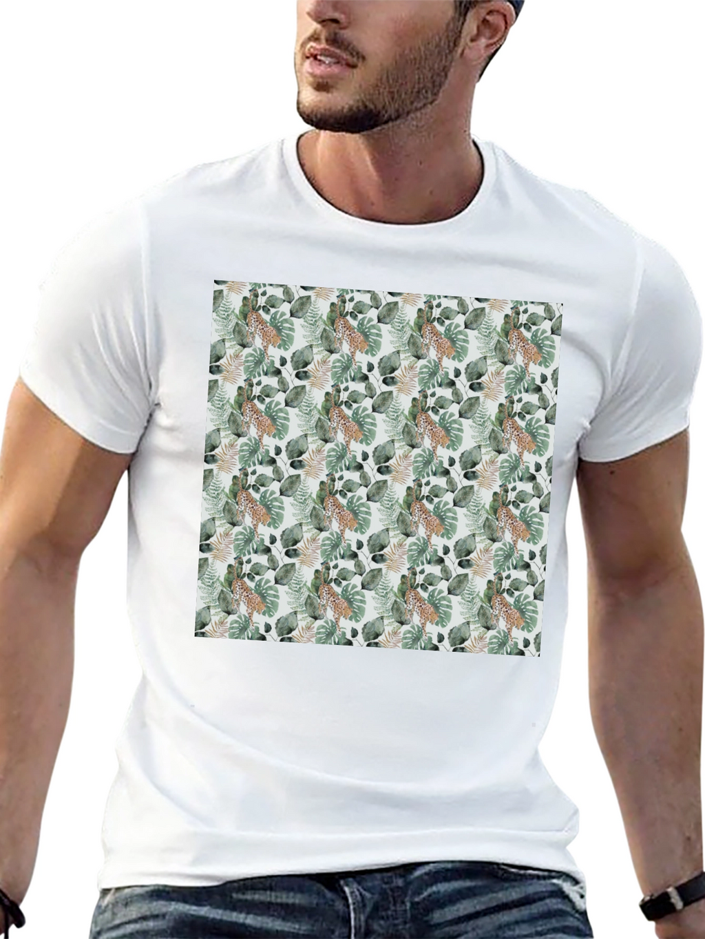 Tropical Leaves & Leopard Print Tee