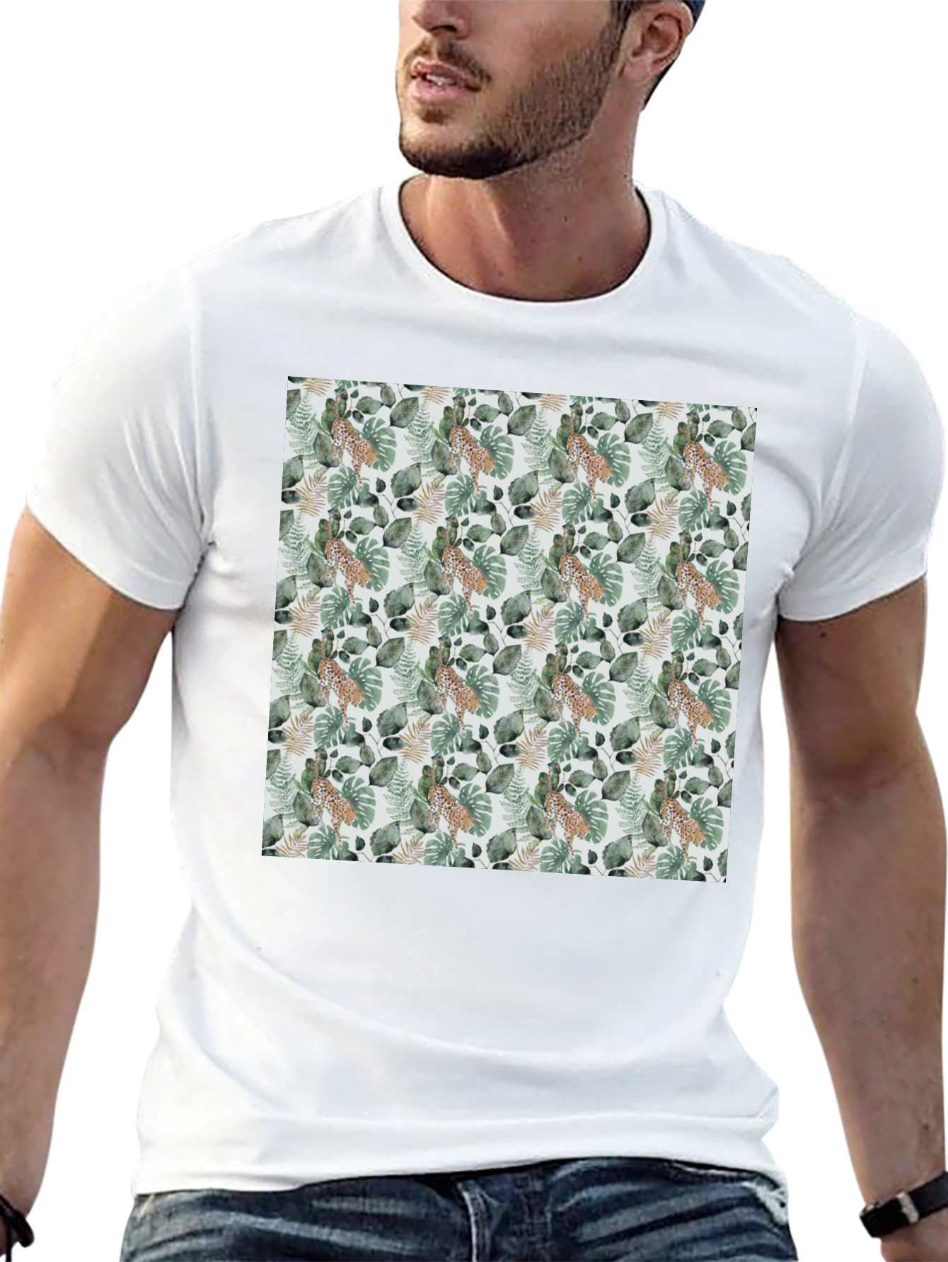 Tropical Leaves & Leopard Print Tee