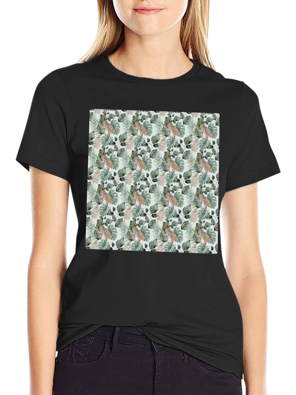 Tropical Leaves & Leopard Print Tee