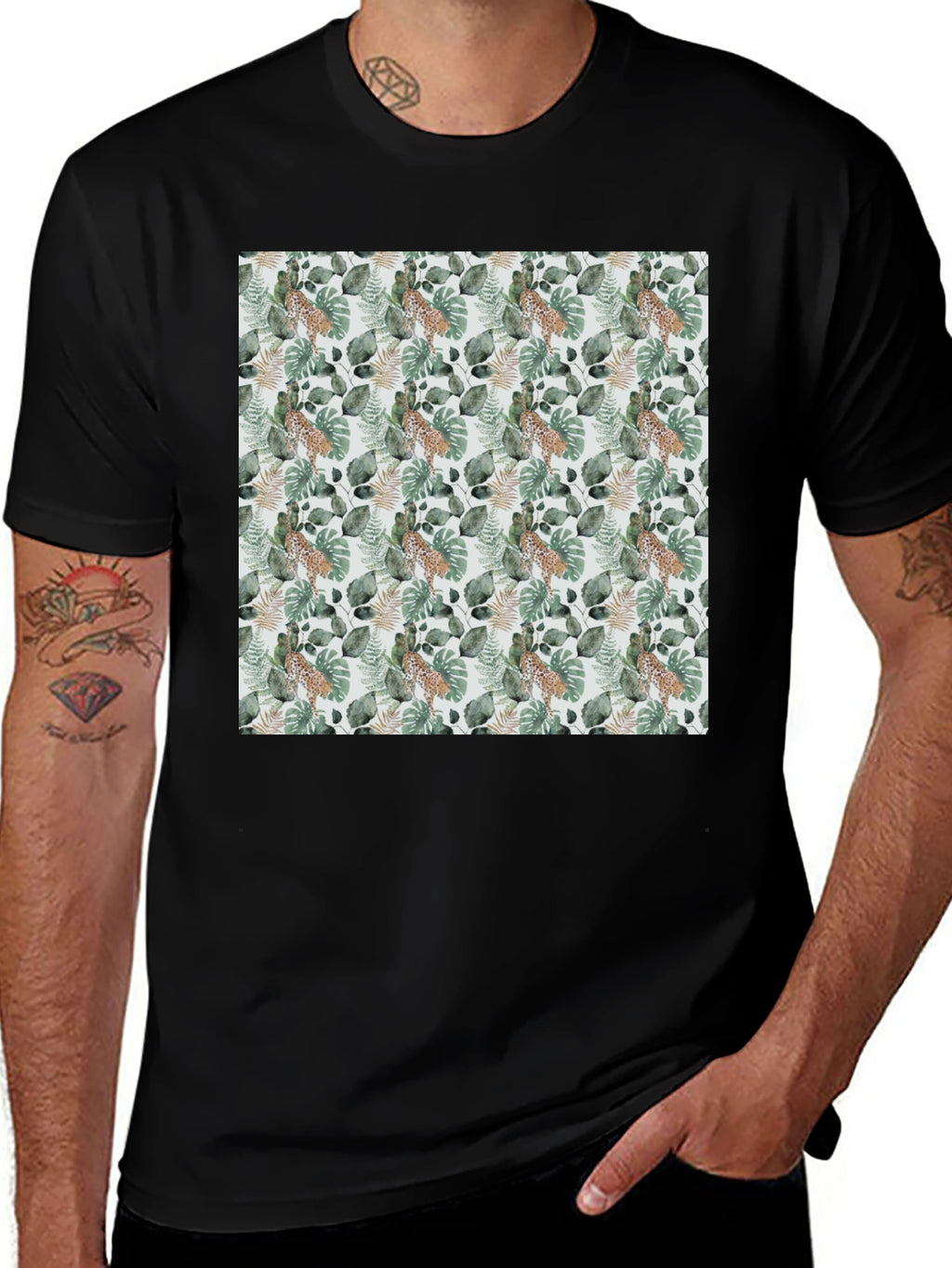 Tropical Leaves & Leopard Print Tee