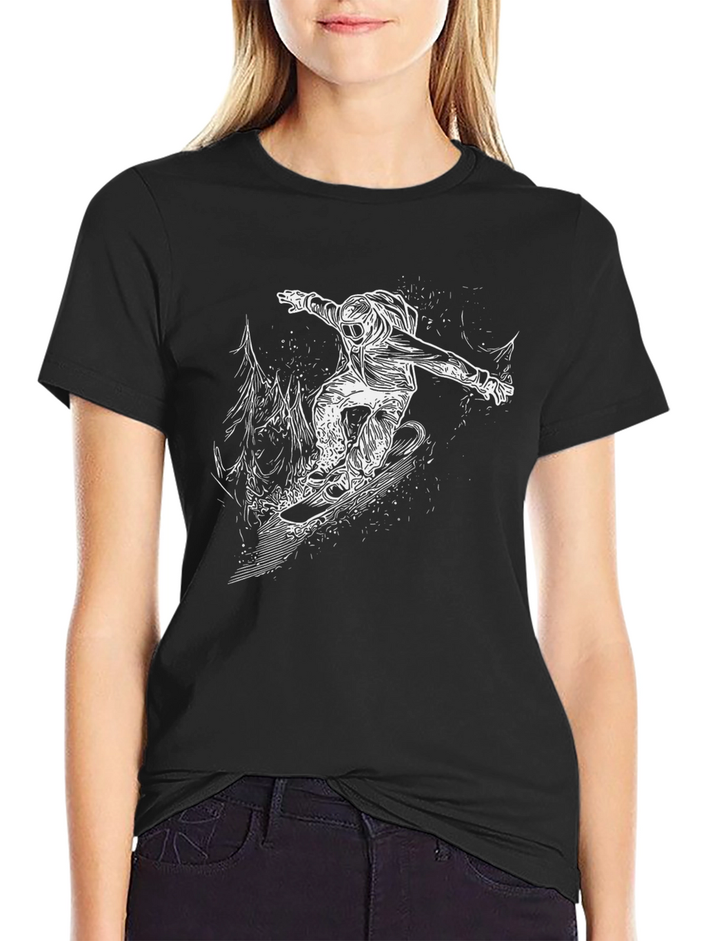 Snowboarder Graphic Tee - Black Cotton T-Shirt