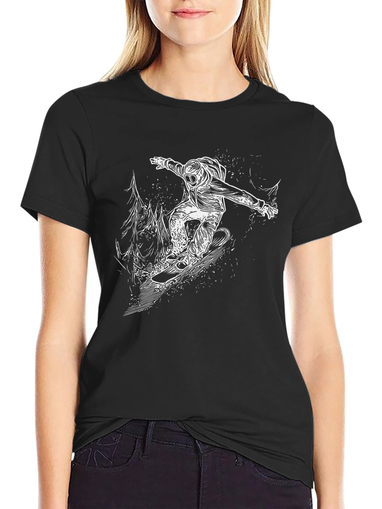 Snowboarder Graphic Tee - Black Cotton T-Shirt