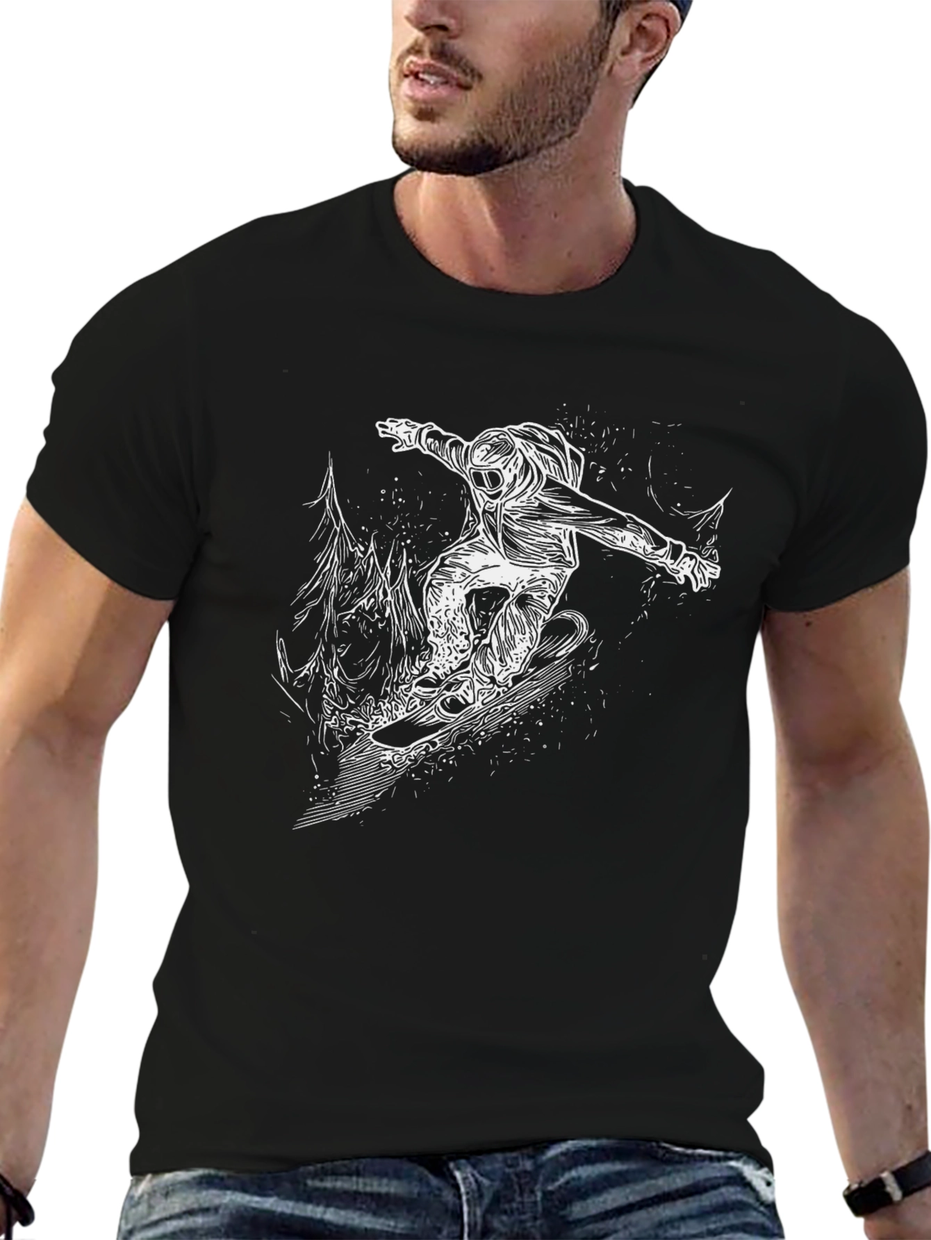 Snowboarder Graphic Tee - Black Cotton T-Shirt