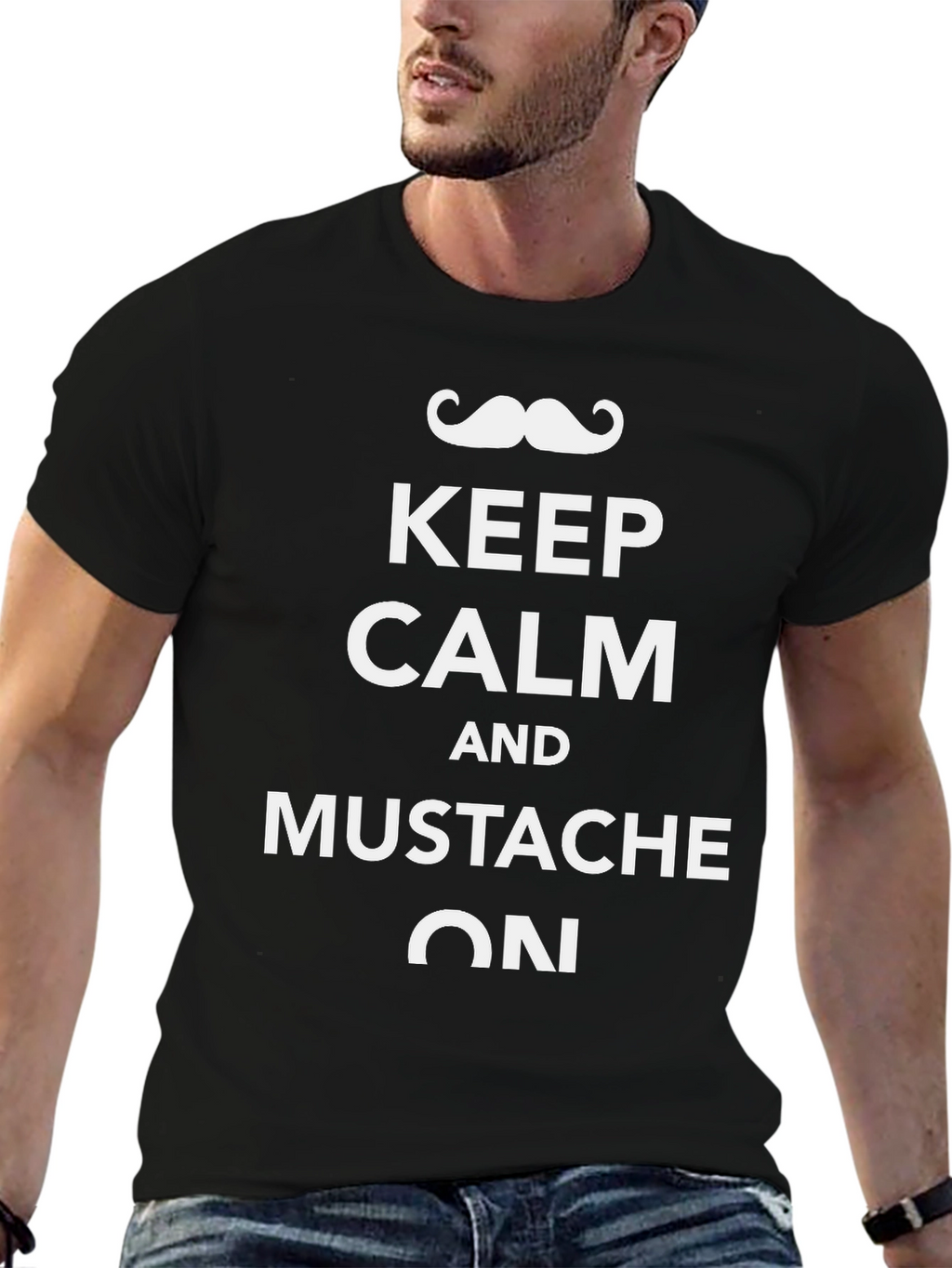 Keep Calm Mustache On Black T-Shirt