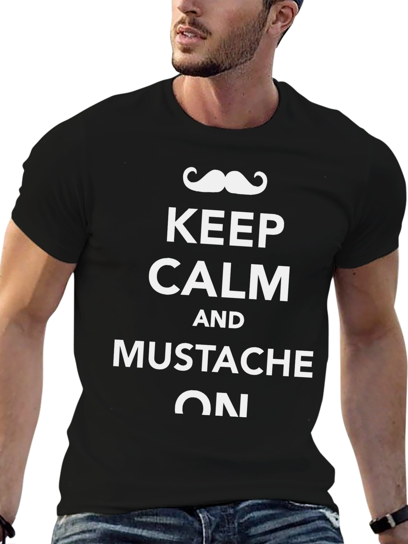 Keep Calm Mustache On Black T-Shirt
