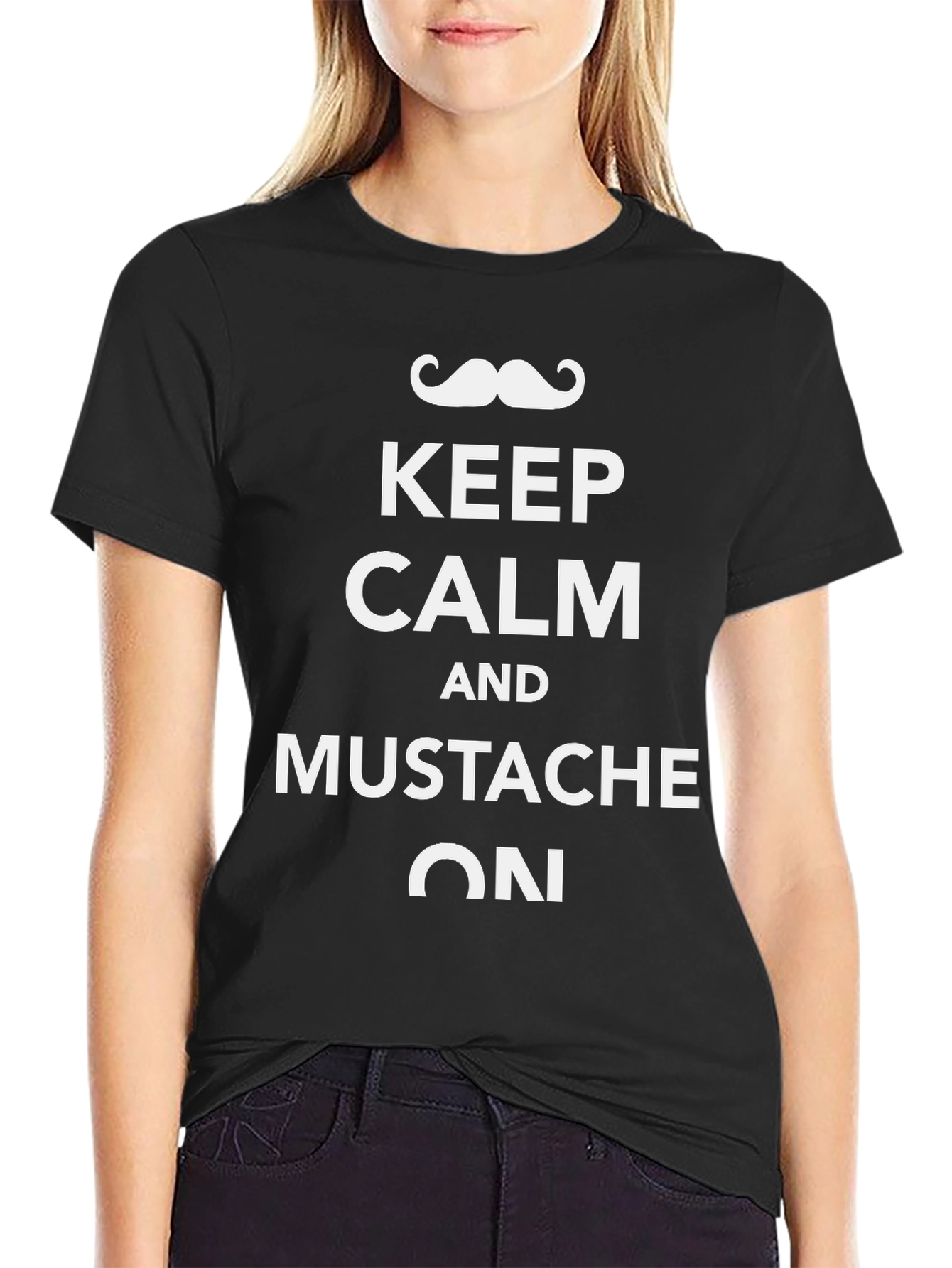 Keep Calm Mustache On Black T-Shirt