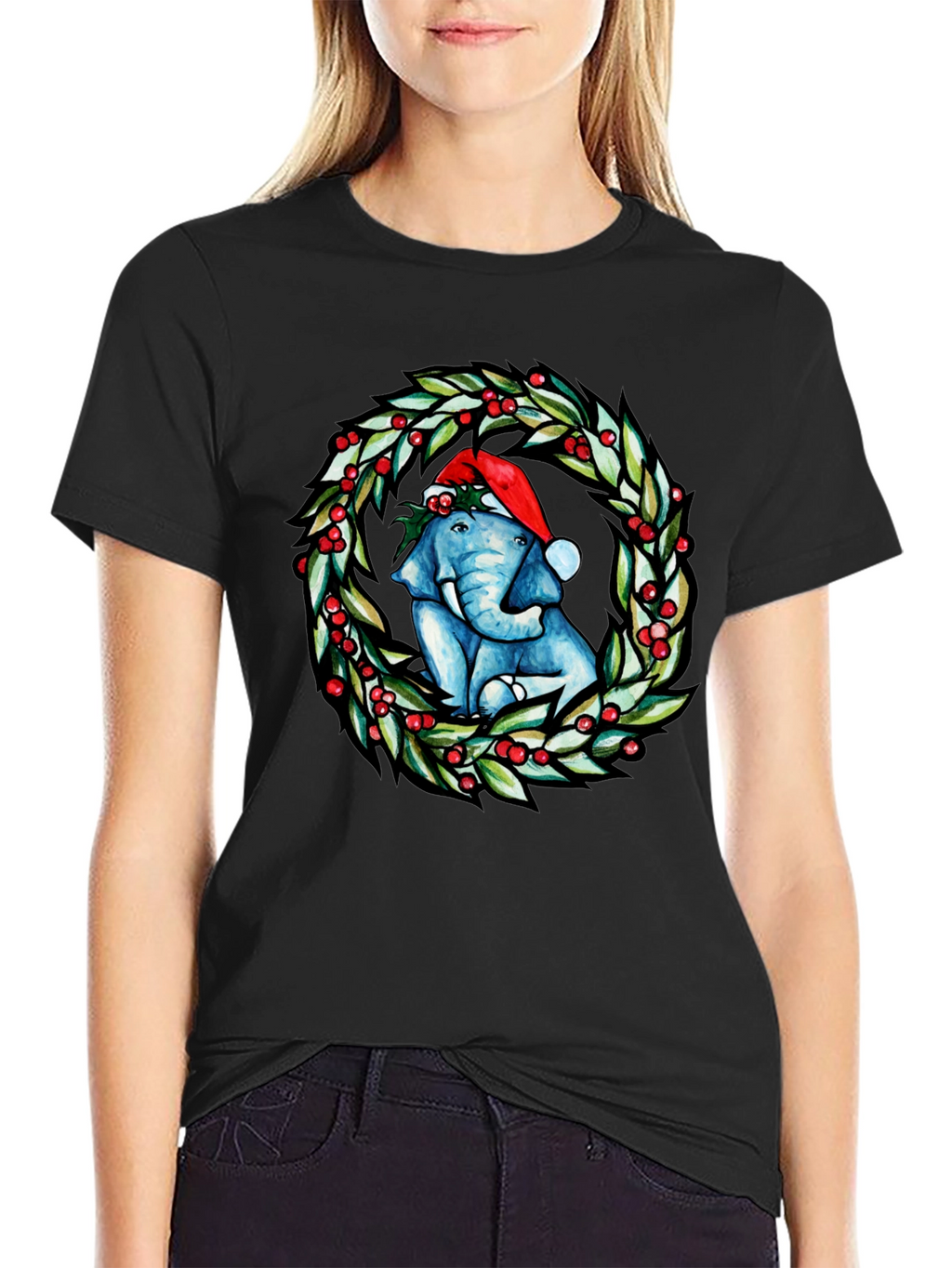 Festive Elephant Christmas Wreath T-Shirt