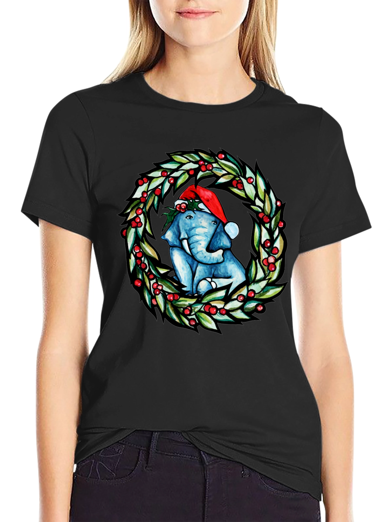 Festive Elephant Christmas Wreath T-Shirt