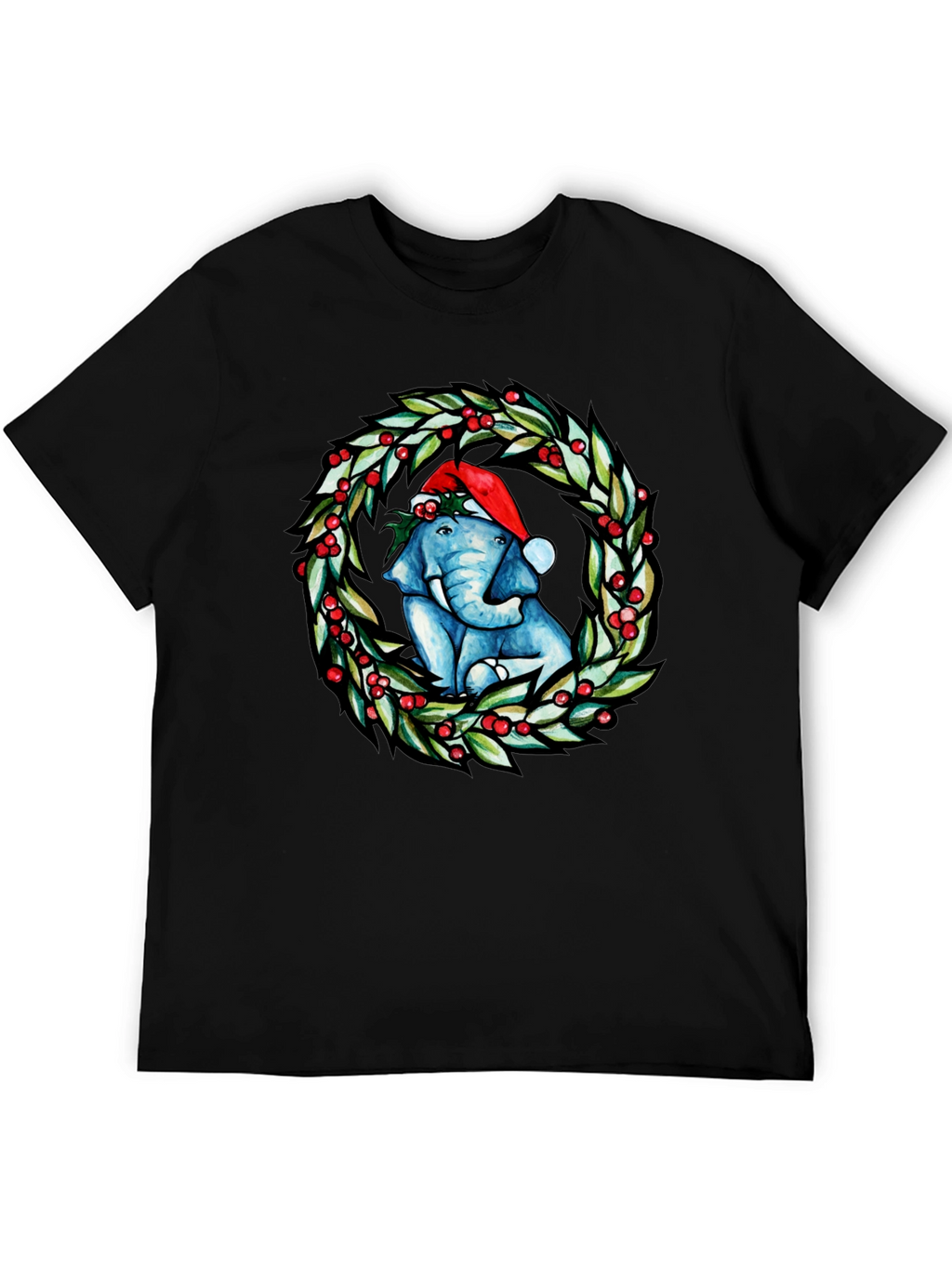 Festive Elephant Christmas Wreath T-Shirt