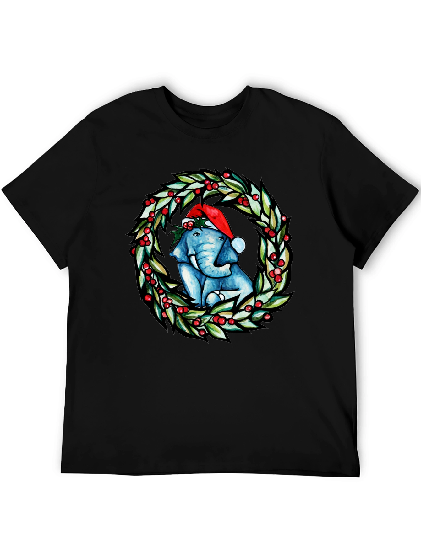 Festive Elephant Christmas Wreath T-Shirt
