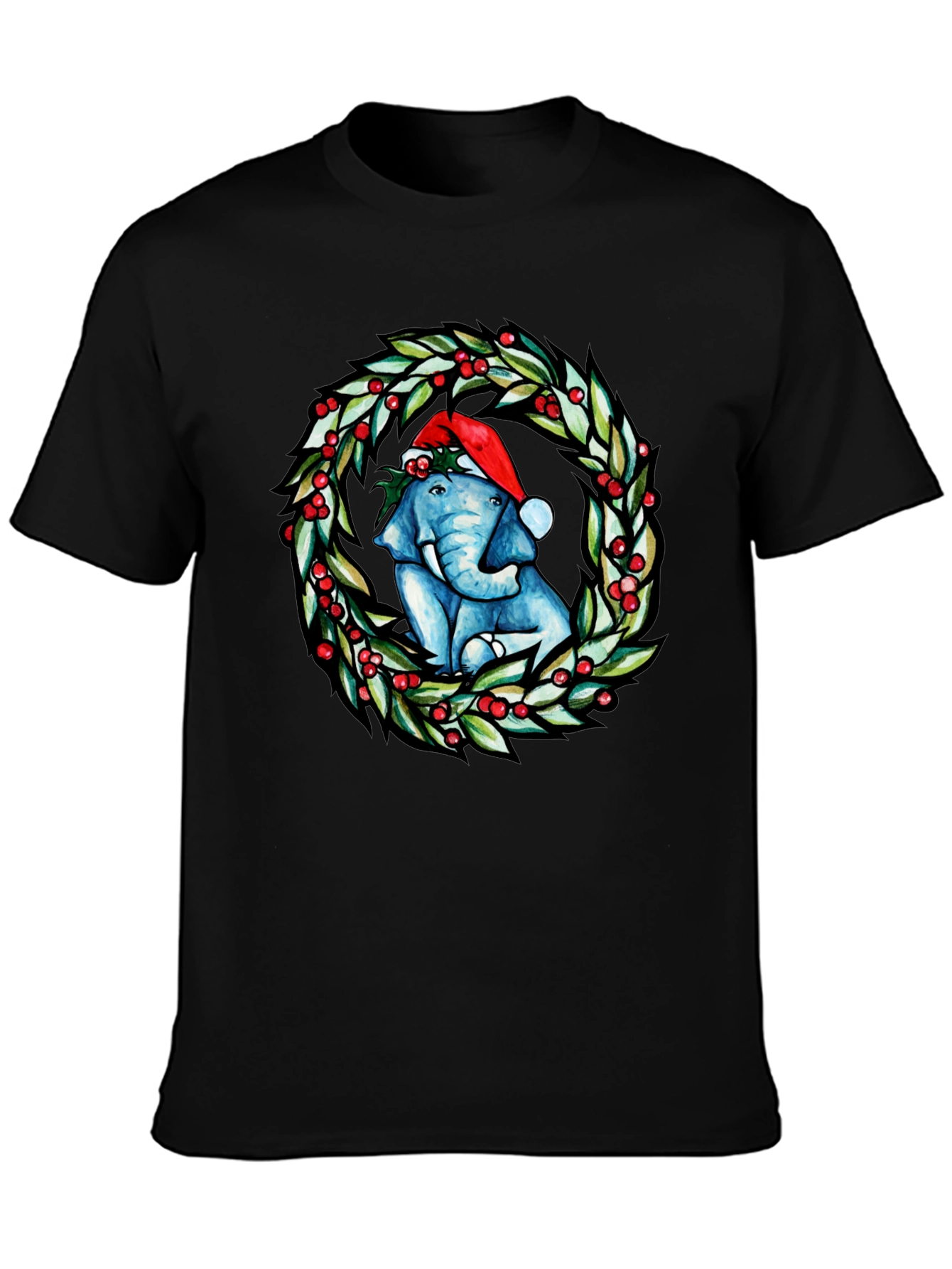 Festive Elephant Christmas Wreath T-Shirt