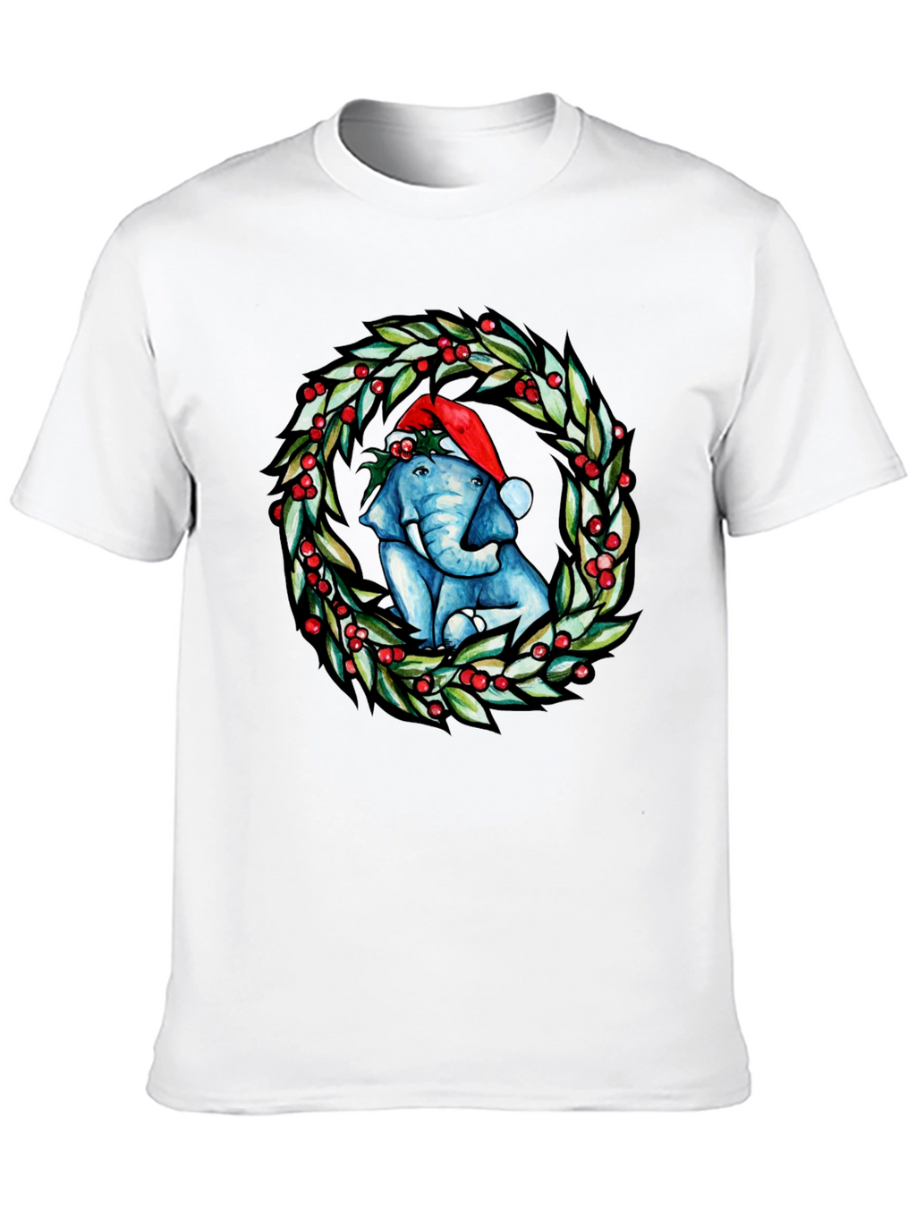 Festive Elephant Christmas Wreath T-Shirt