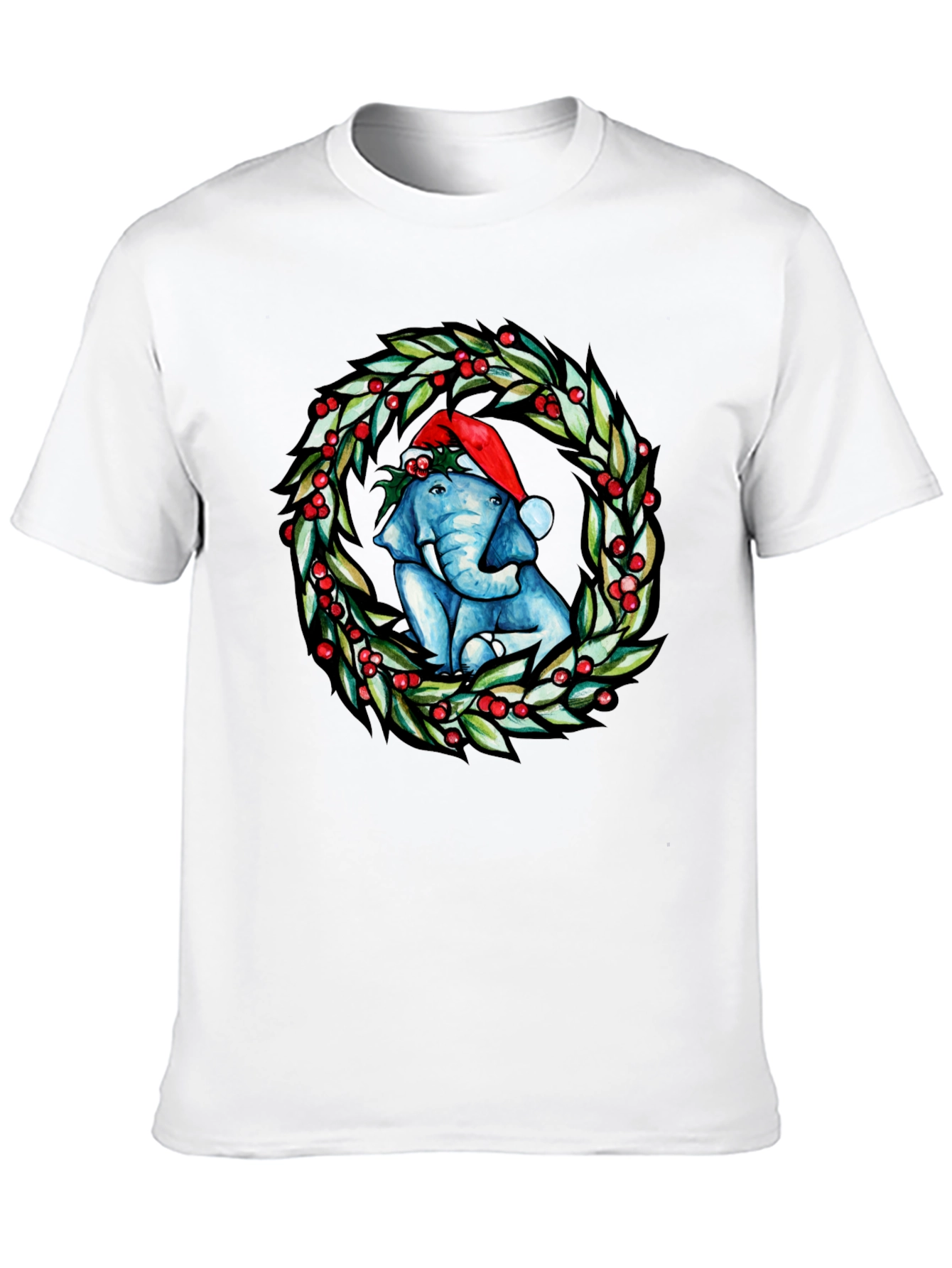 Festive Elephant Christmas Wreath T-Shirt