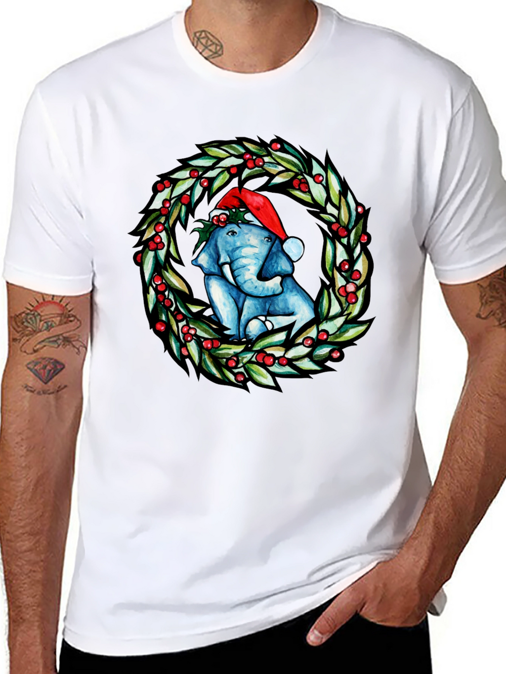 Festive Elephant Christmas Wreath T-Shirt