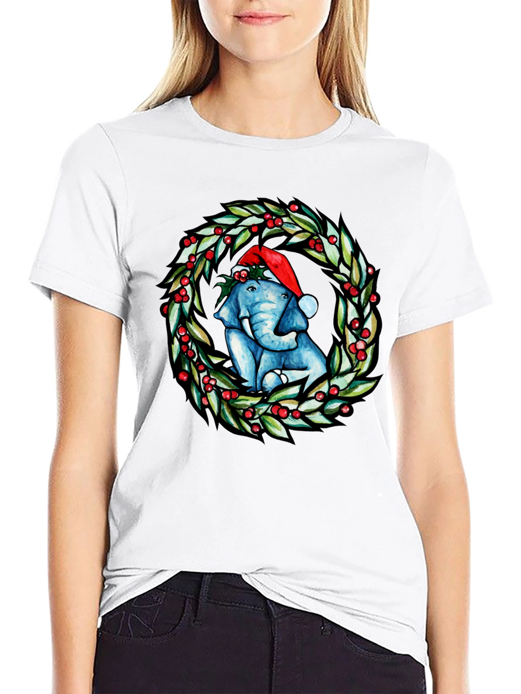 Festive Elephant Christmas Wreath T-Shirt