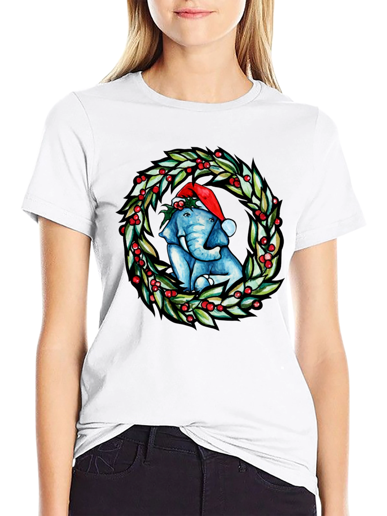 Festive Elephant Christmas Wreath T-Shirt