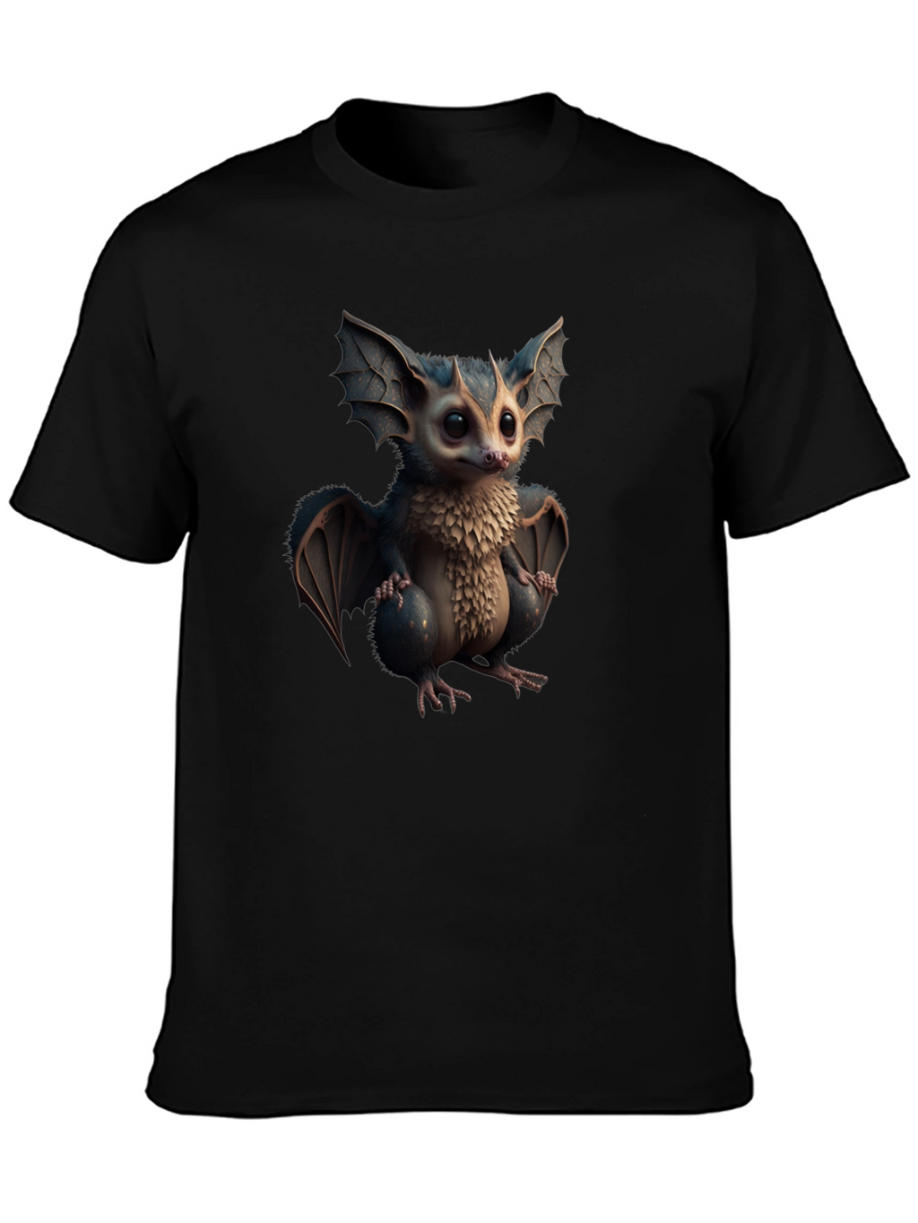 Cute Cartoon Bat Graphic Tee - Black