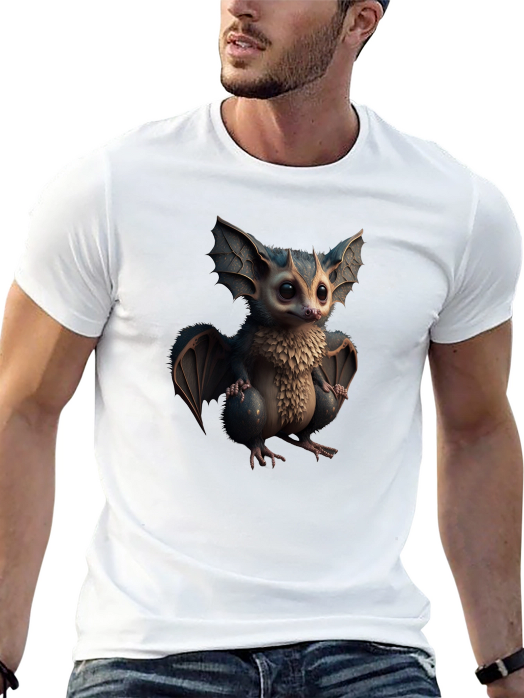 Cute Cartoon Bat Graphic Tee - Black