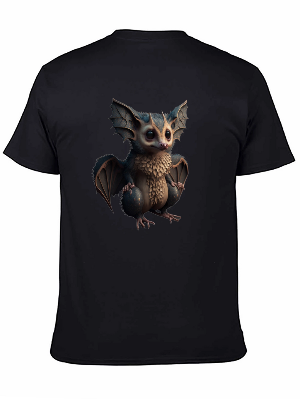 Cute Cartoon Bat Graphic Tee - Black