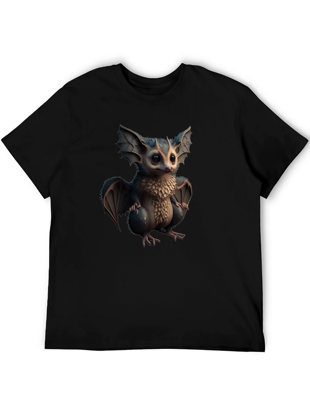 Cute Cartoon Bat Graphic Tee - Black