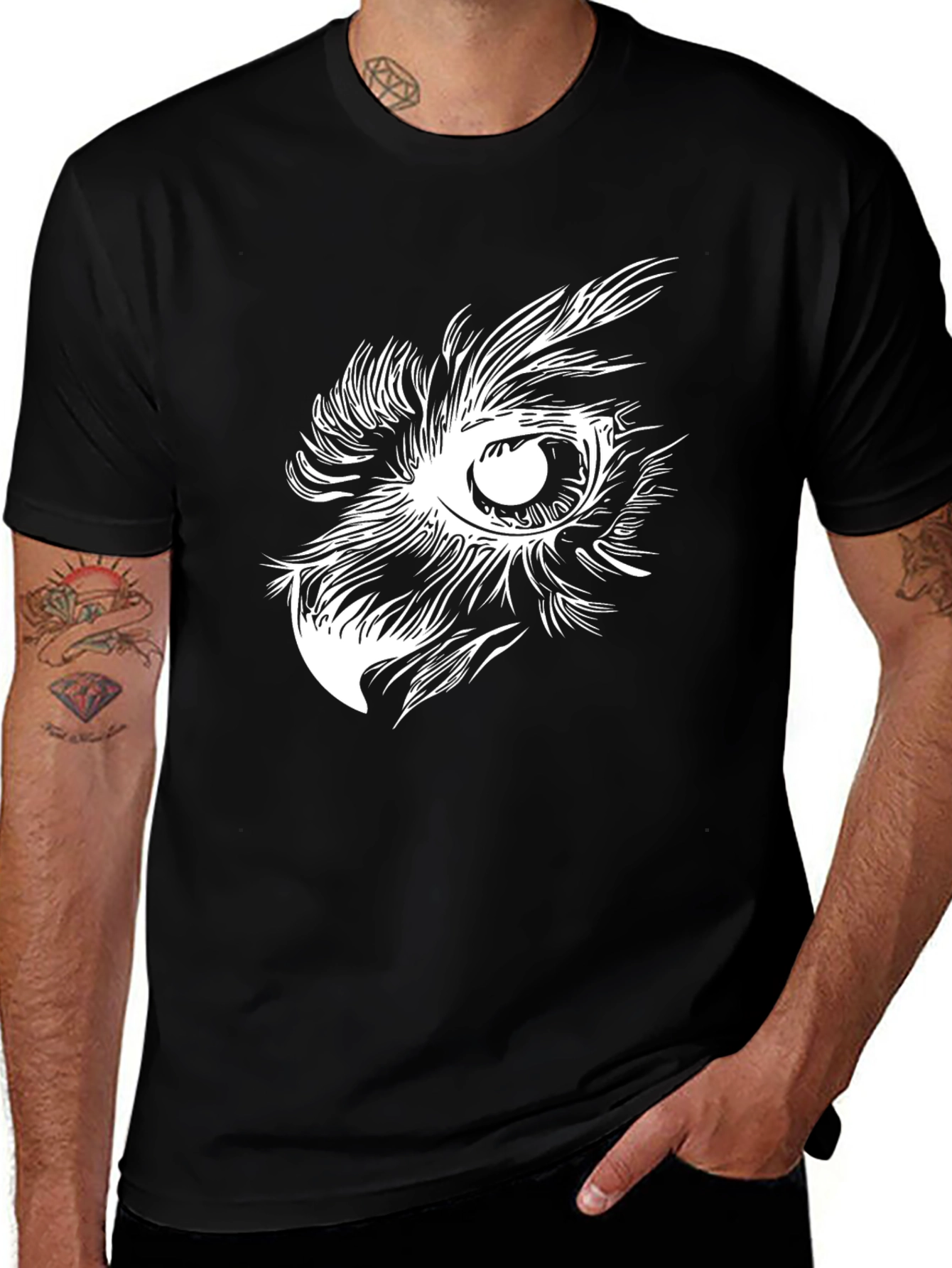 Owl Eye Graphic Print Black T-Shirt
