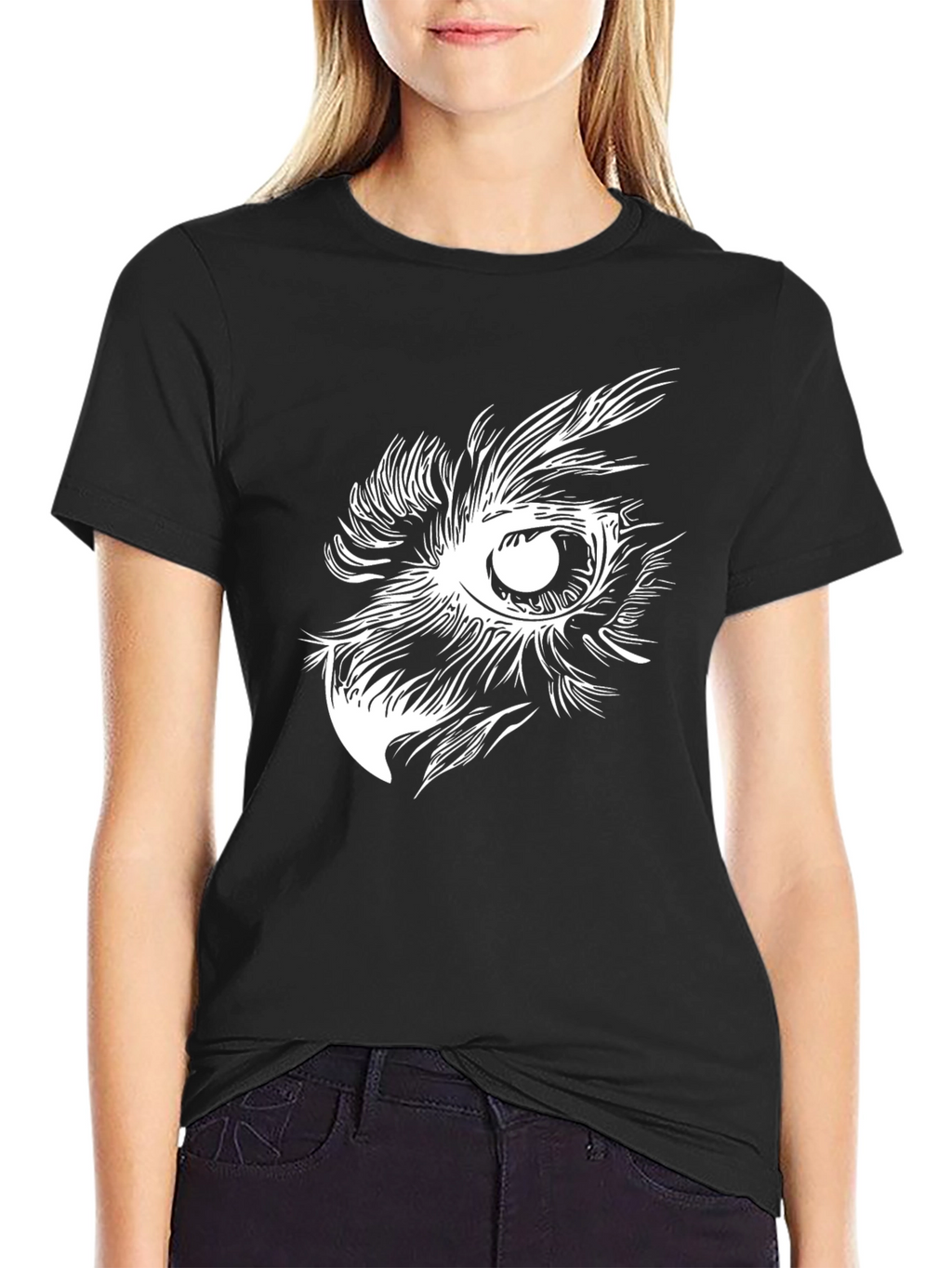 Owl Eye Graphic Print Black T-Shirt