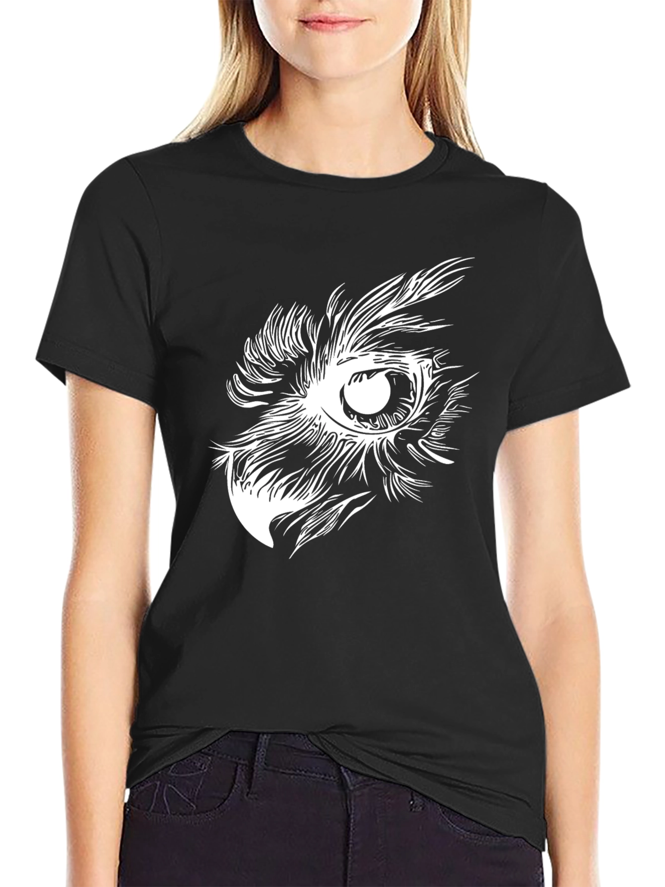 Owl Eye Graphic Print Black T-Shirt