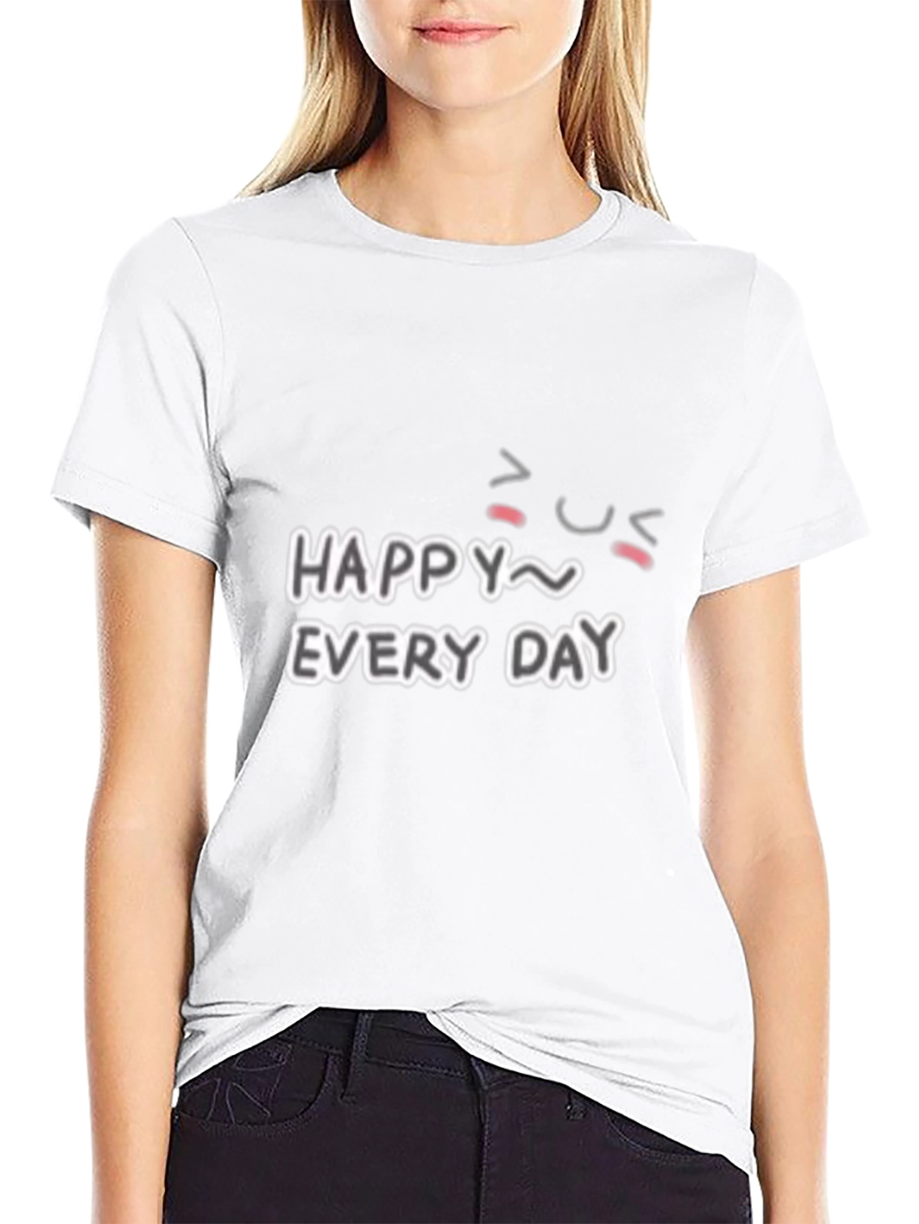 Happy Every Day Graphic Tee - Black Cotton Blend