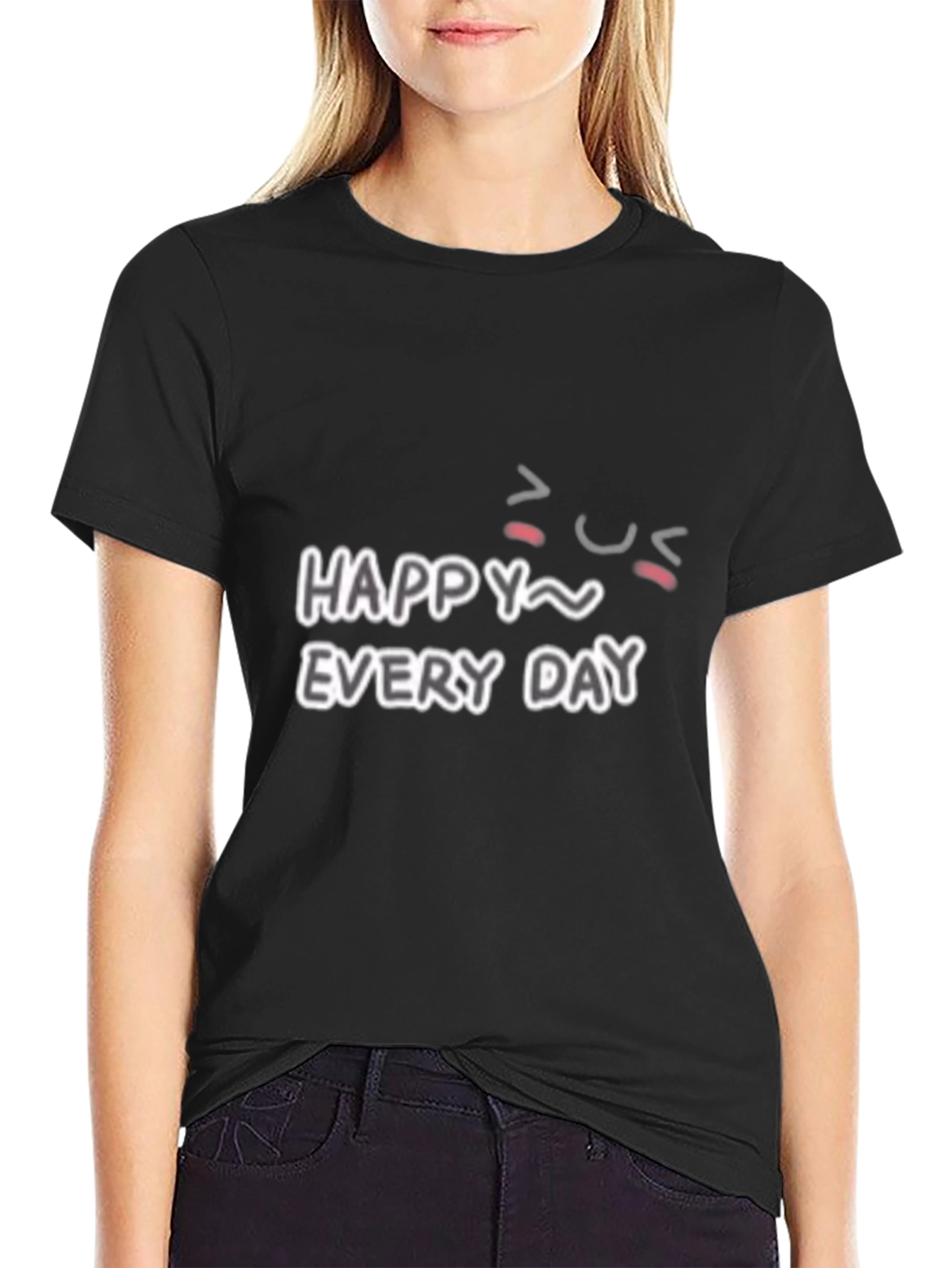 Happy Every Day Graphic Tee - Black Cotton Blend