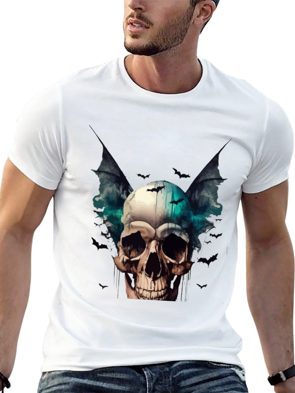 Skull & Bats Graphic Tee - Gothic Style T-Shirt