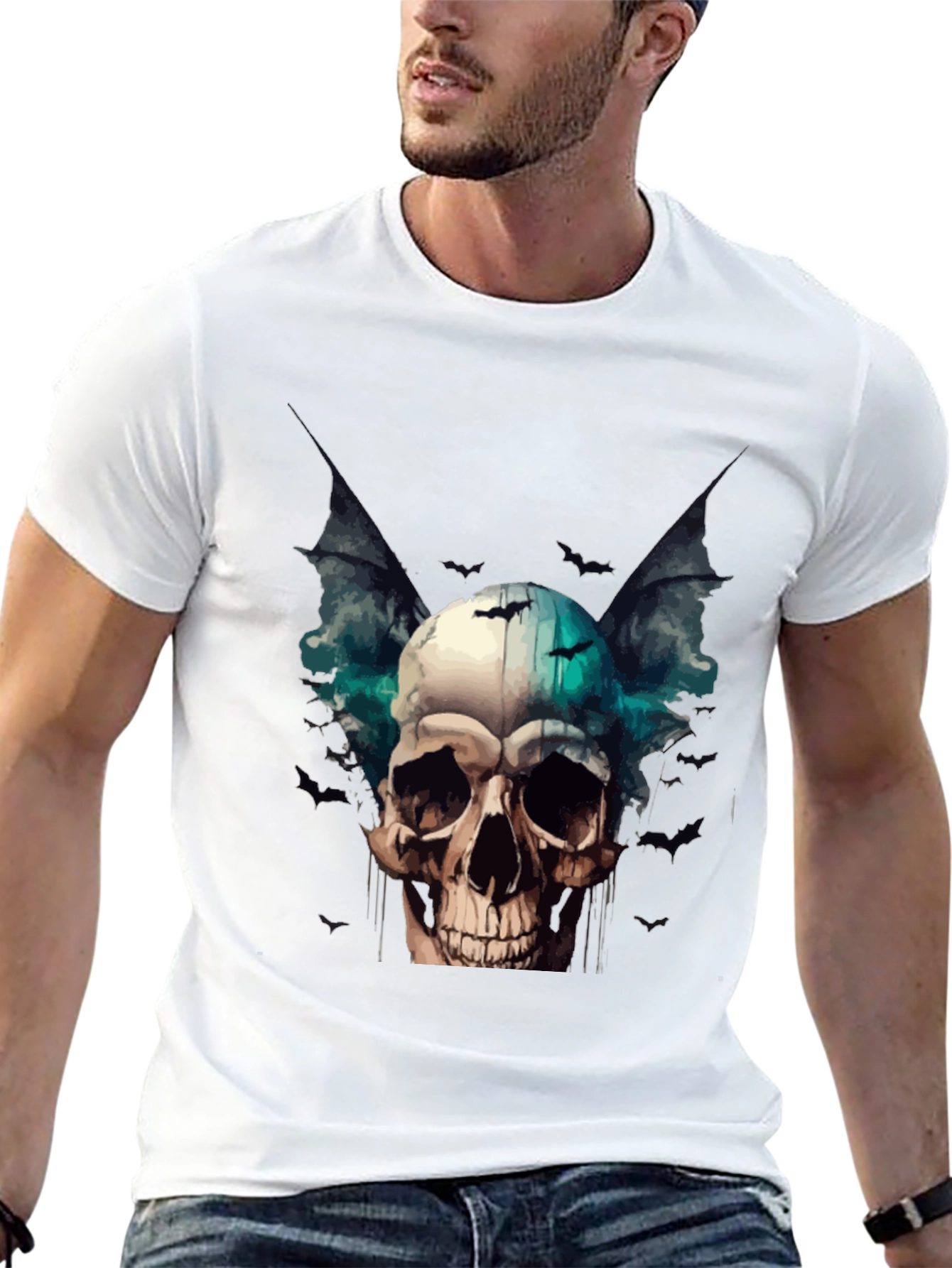 Skull & Bats Graphic Tee - Gothic Style T-Shirt