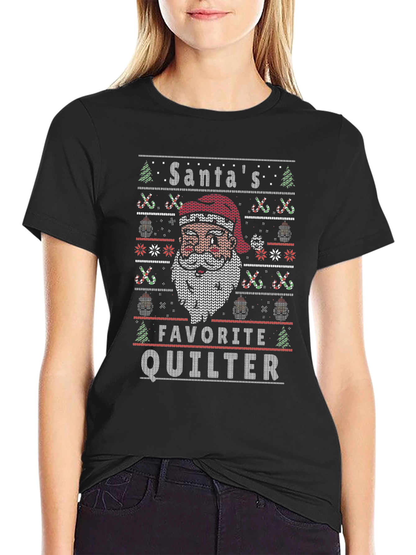 Santas Favorite Quilter Ugly Christmas Sweater T-Shirt