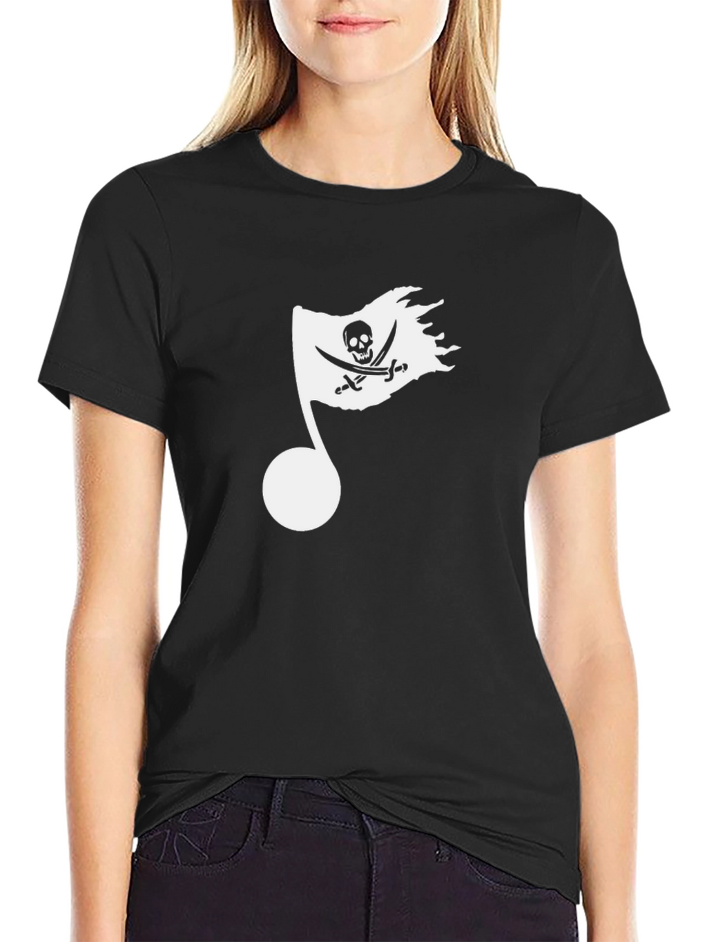 Pirate Flag Music Note Graphic Tee - Black