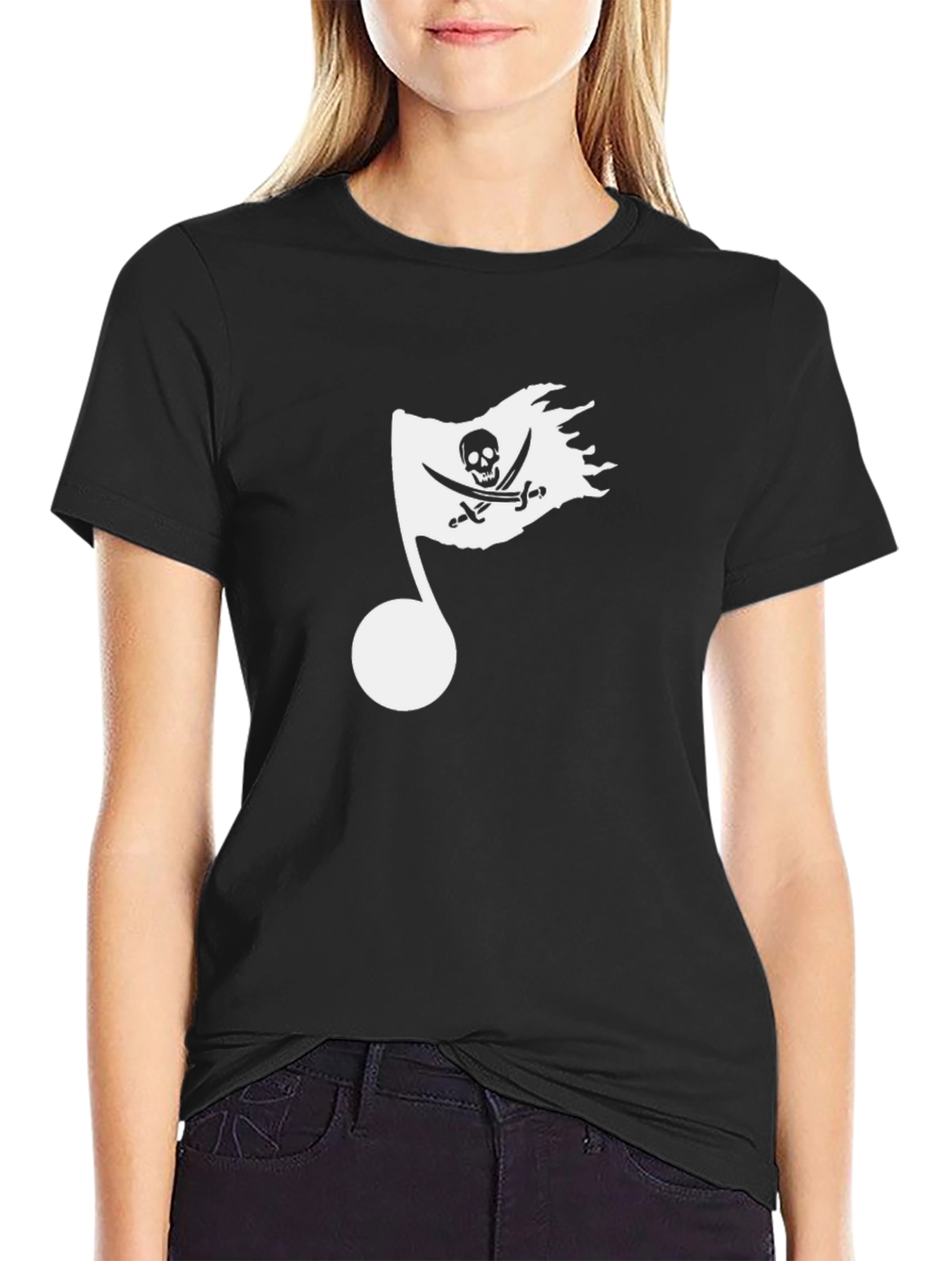 Pirate Flag Music Note Graphic Tee - Black