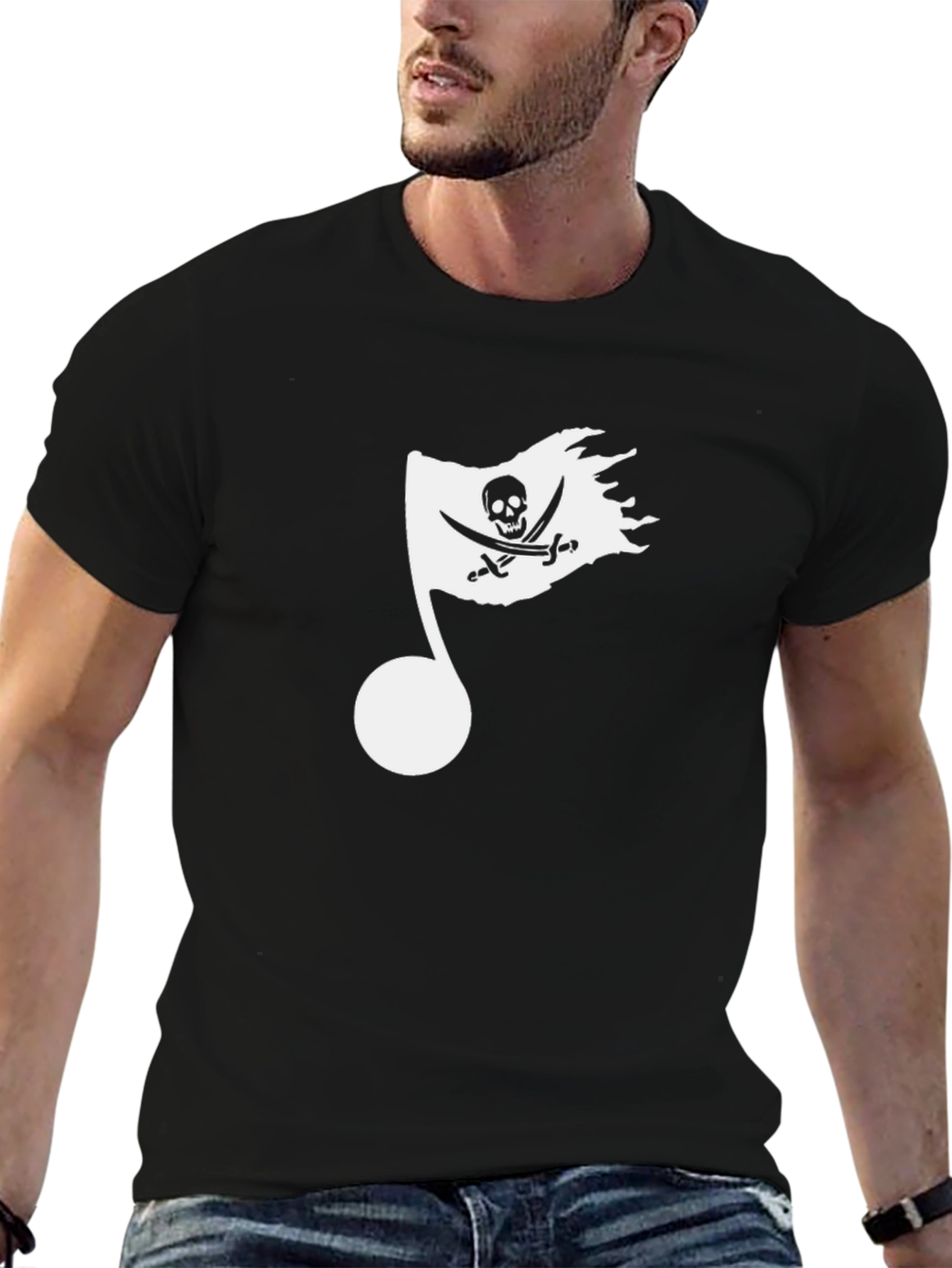Pirate Flag Music Note Graphic Tee - Black