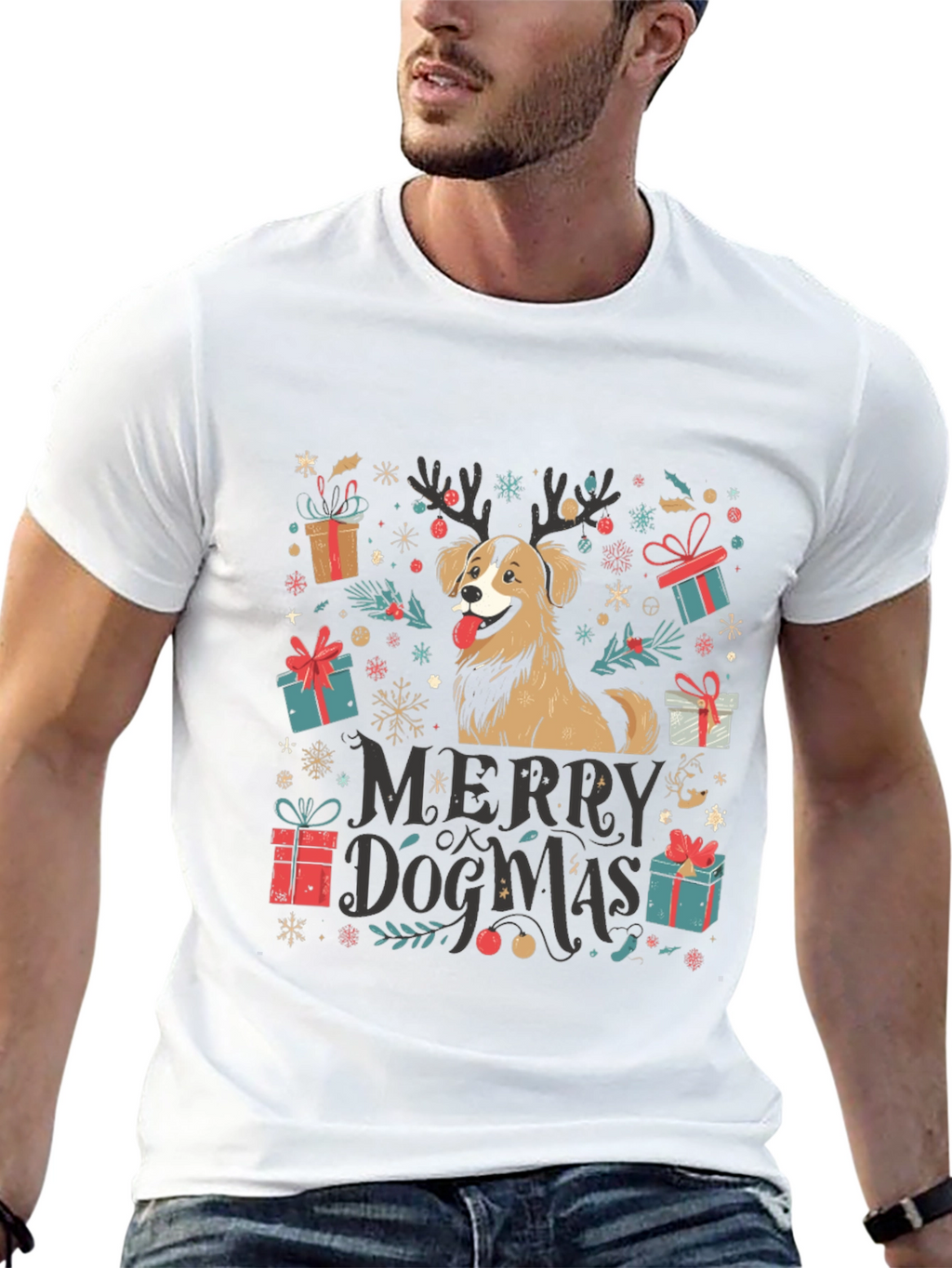 Merry Dogmas T-Shirt - Festive Christmas Dog Tee