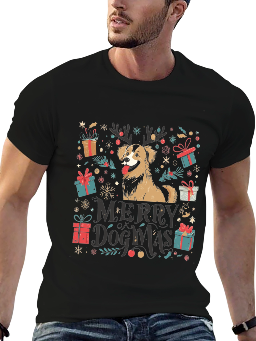 Merry Dogmas T-Shirt - Festive Christmas Dog Tee