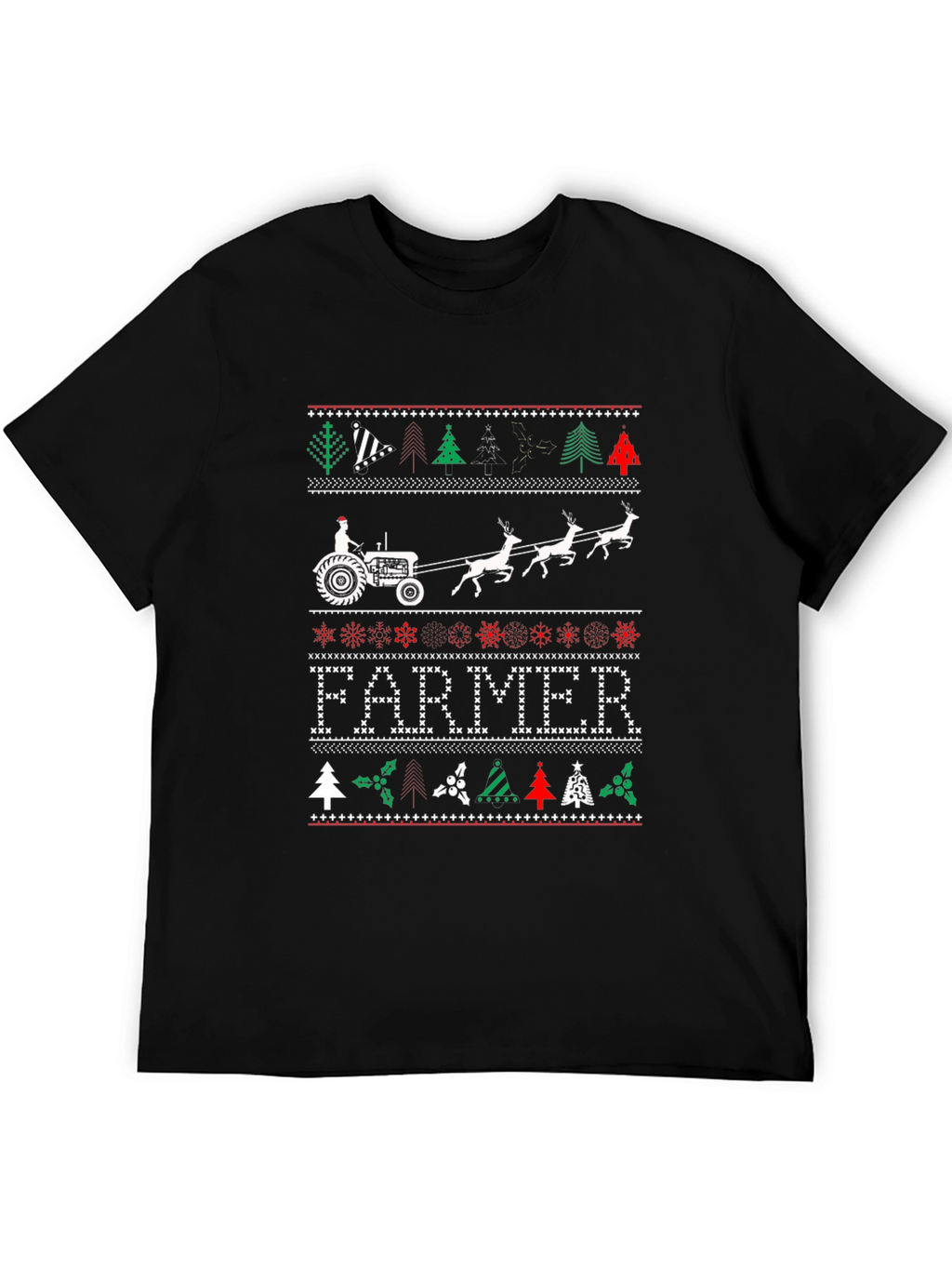 Farmer Christmas Tractor Ugly Sweater Graphic Tee