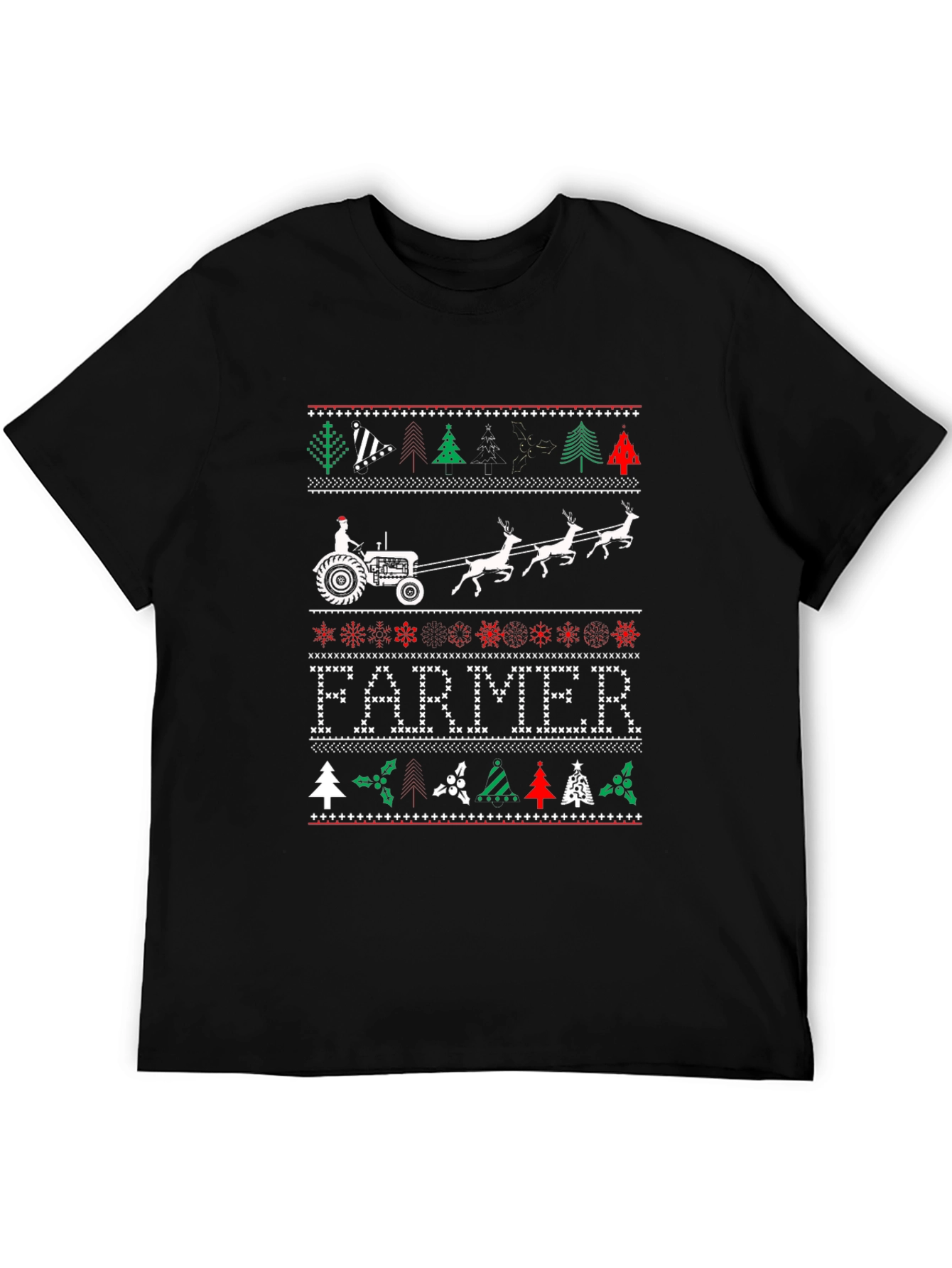 Farmer Christmas Tractor Ugly Sweater Graphic Tee