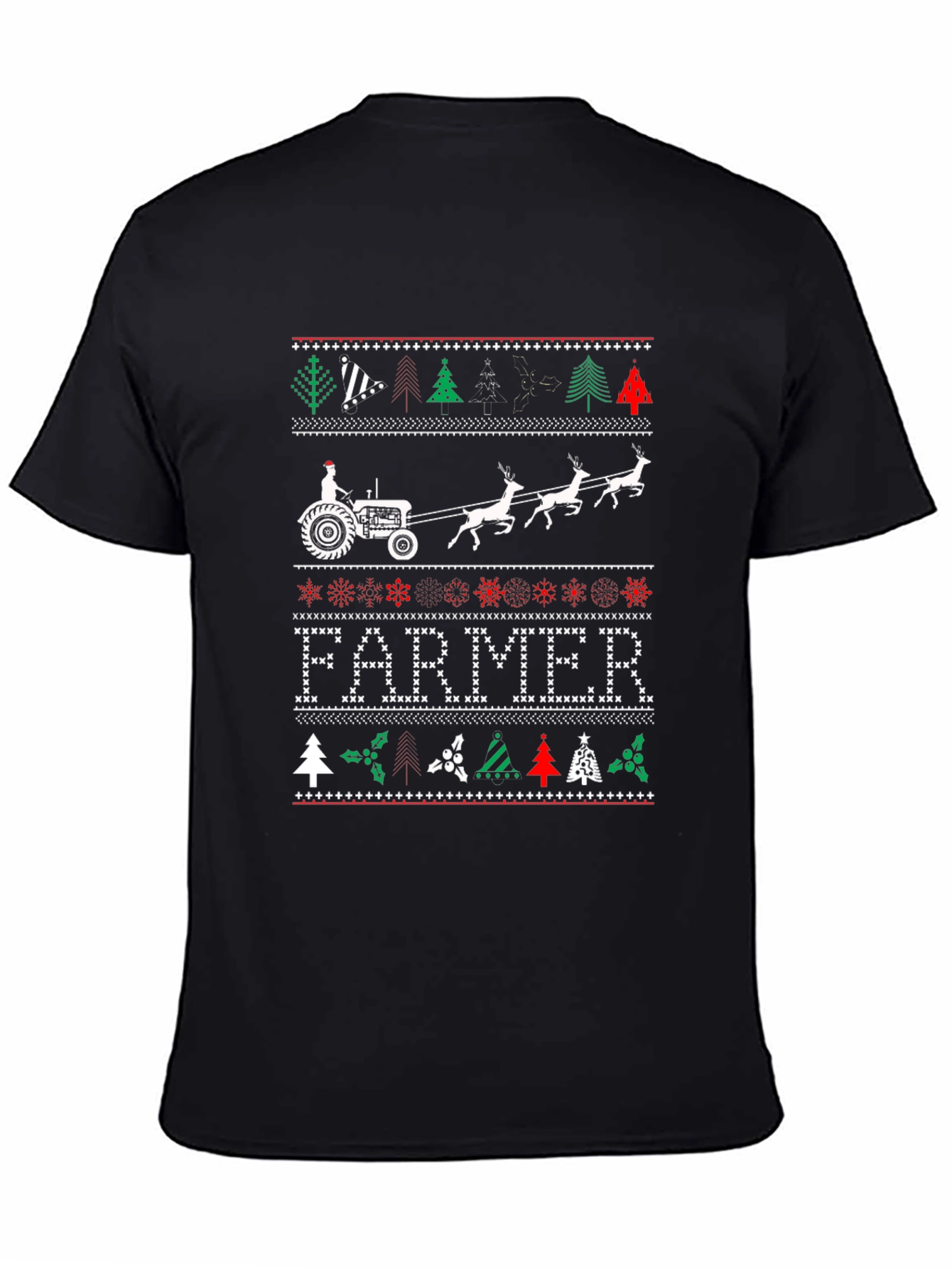 Farmer Christmas Tractor Ugly Sweater Graphic Tee