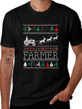 Farmer Christmas Tractor Ugly Sweater Graphic Tee
