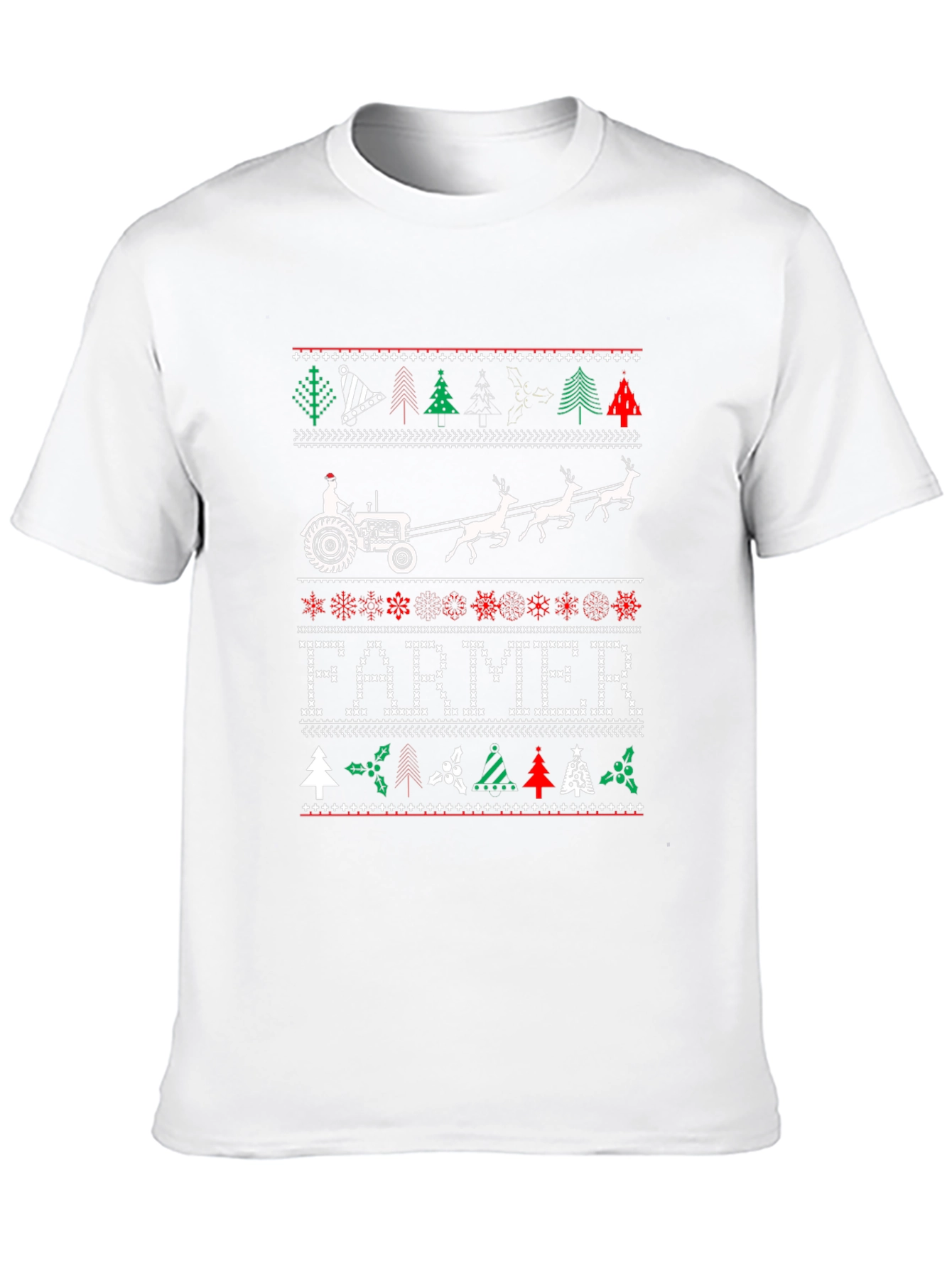 Farmer Christmas Tractor Ugly Sweater Graphic Tee