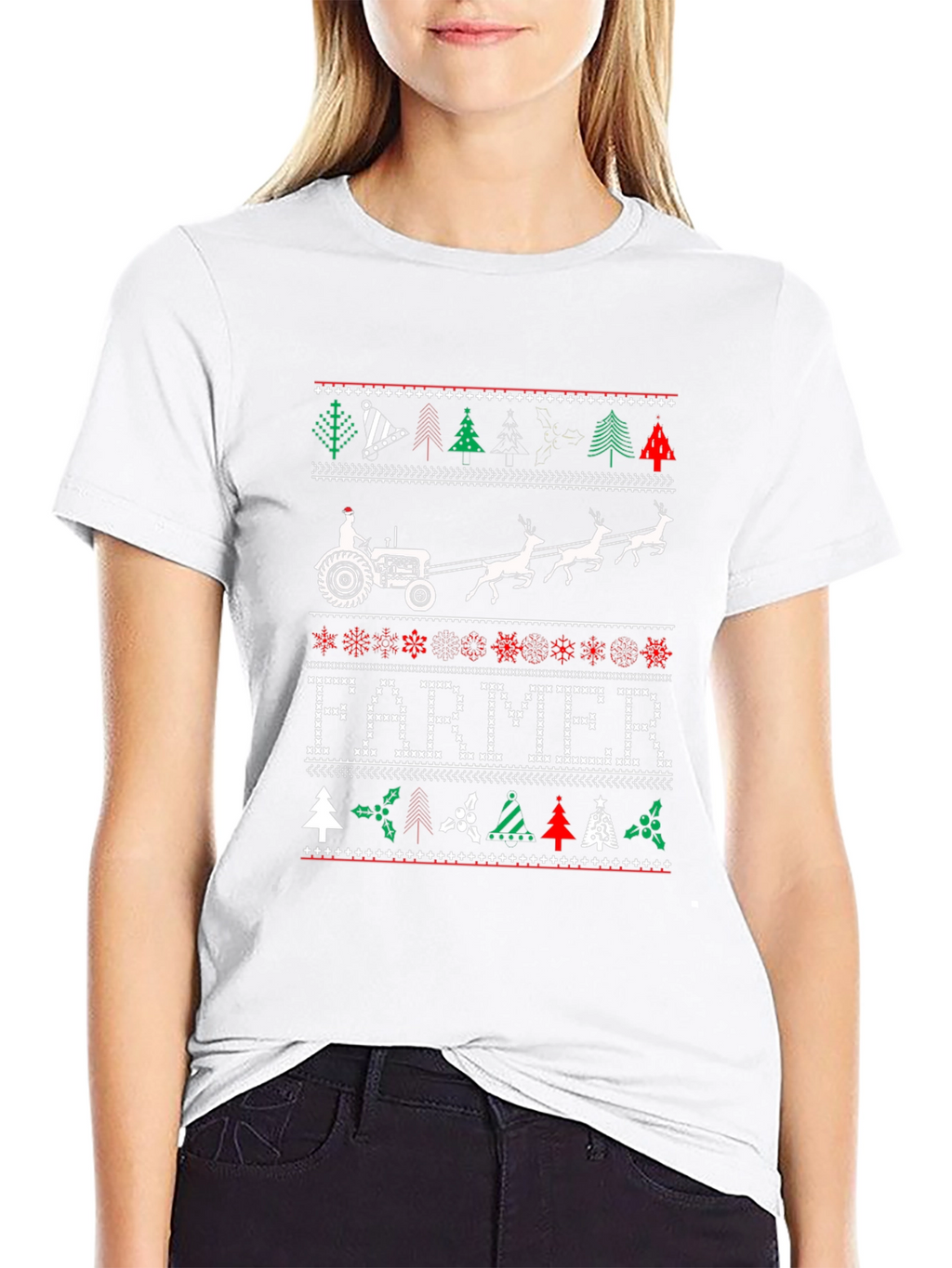 Farmer Christmas Tractor Ugly Sweater Graphic Tee