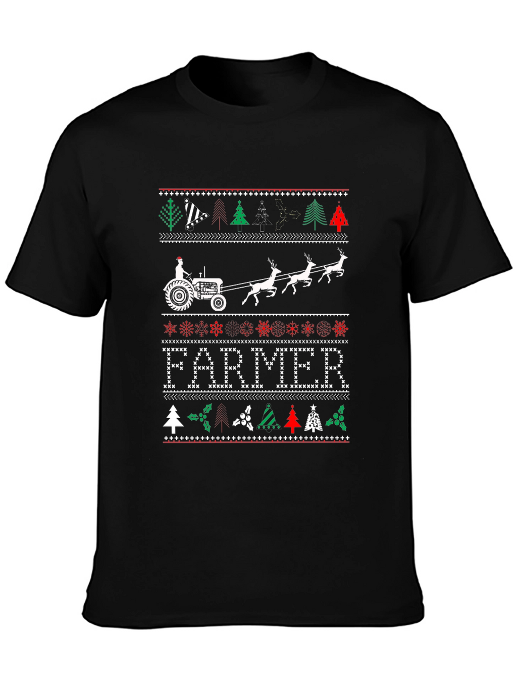 Farmer Christmas Tractor Ugly Sweater Graphic Tee