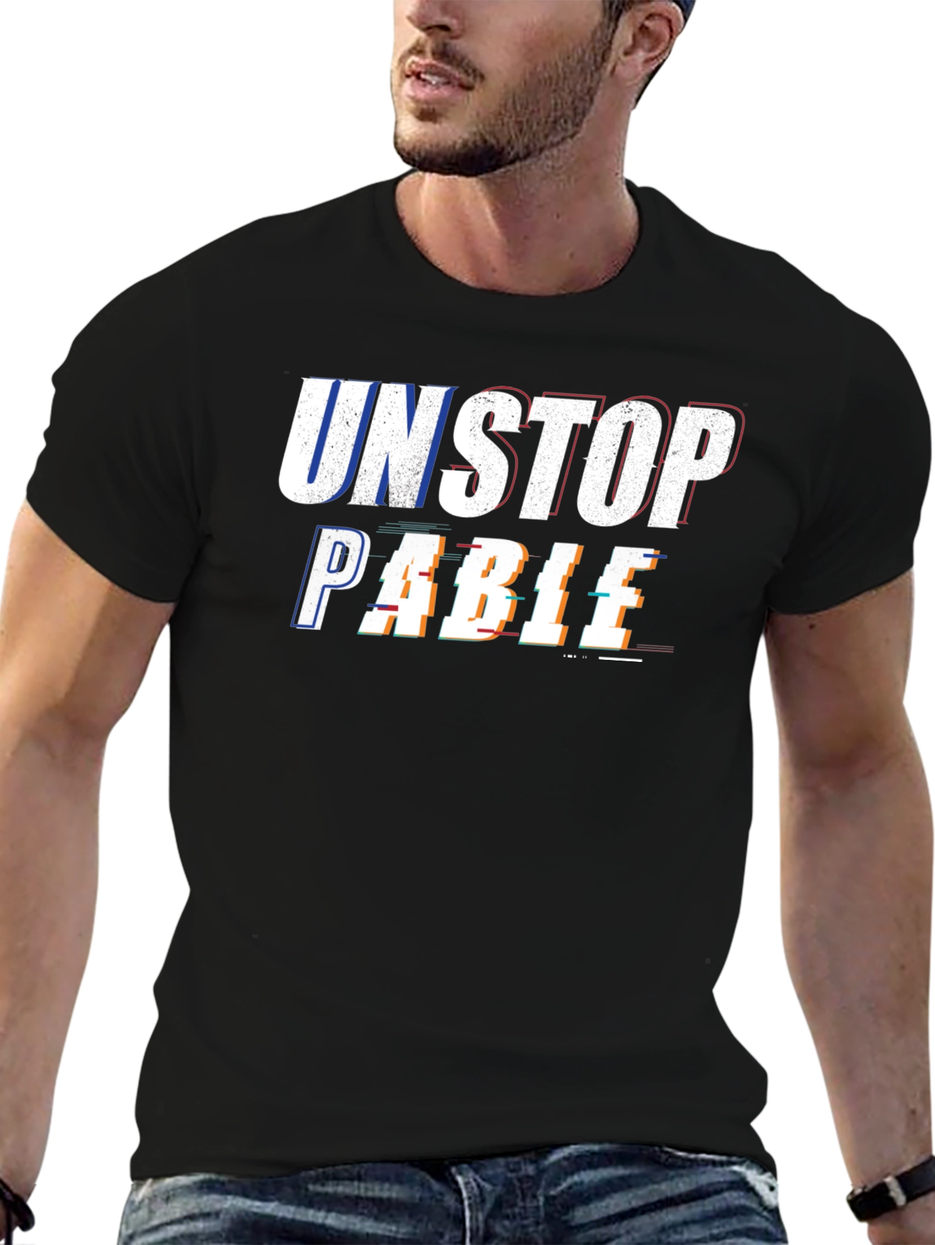 Unstopable Glitch Style Black T-Shirt