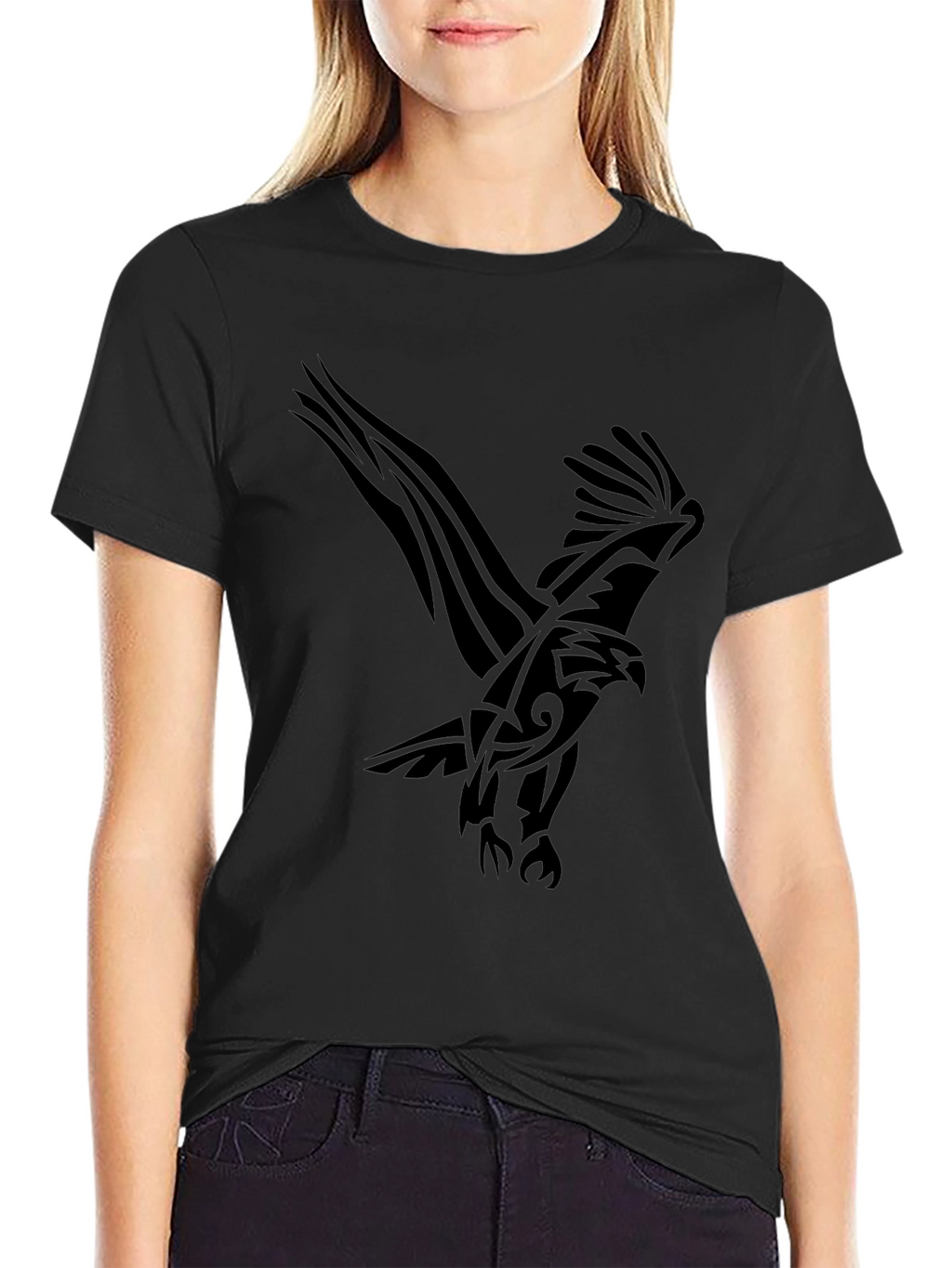 Mens Black T-Shirt with Eagle Graphic Print