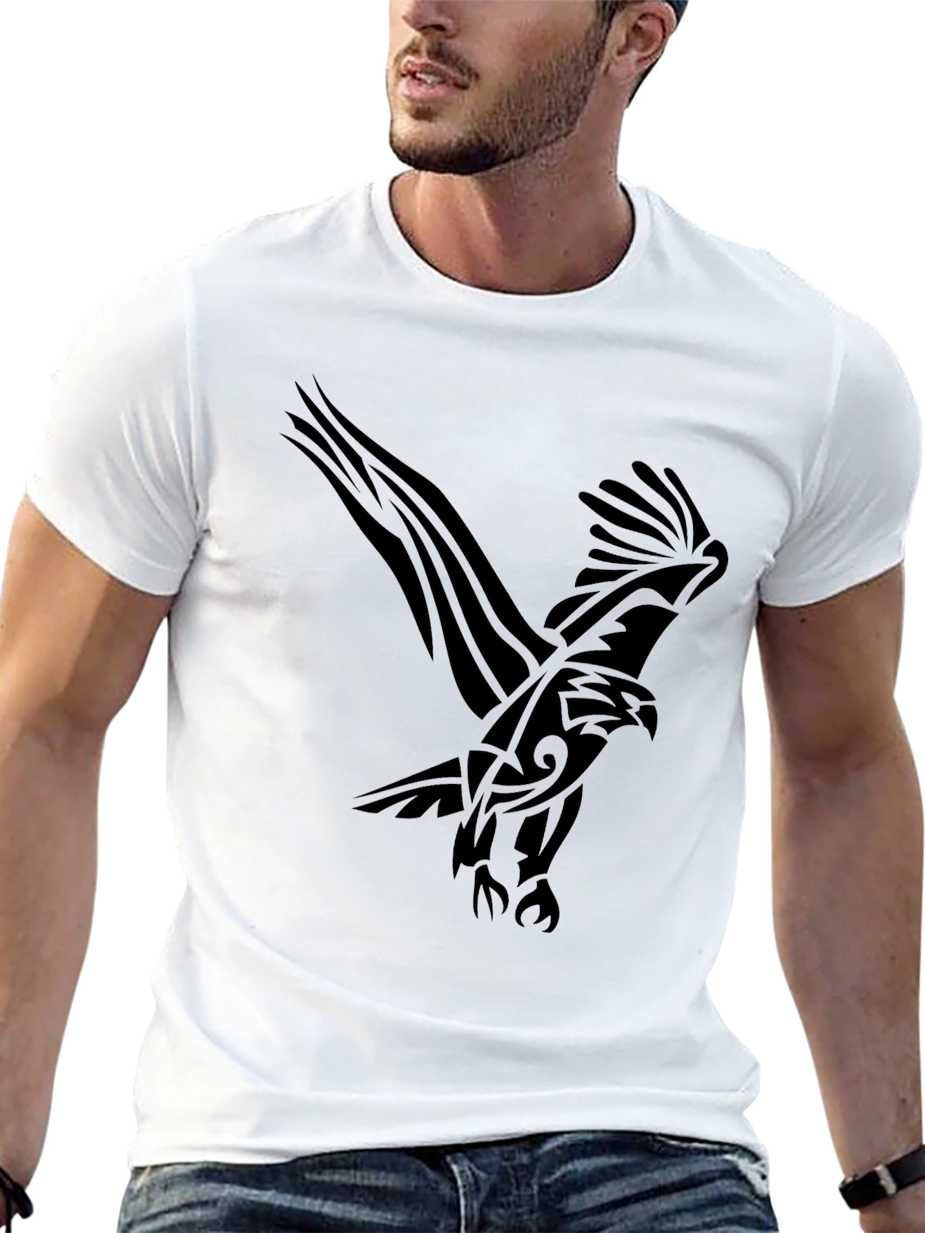 Mens Black T-Shirt with Eagle Graphic Print