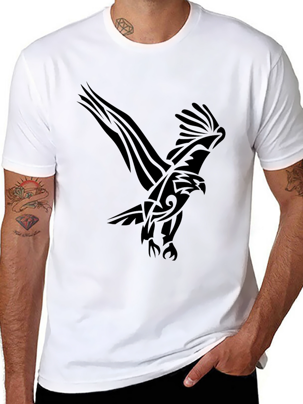 Mens Black T-Shirt with Eagle Graphic Print